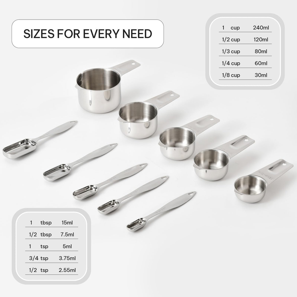 Stainless Steel Measuring Cups and Spoons Set of 10 (10 Count)
