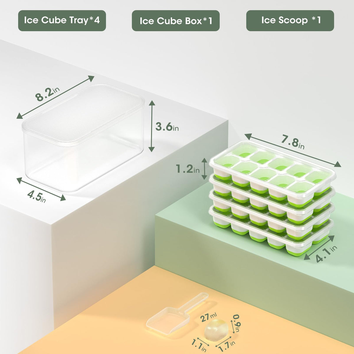 Ice Cube Tray with Lid and Bin (56 Count)