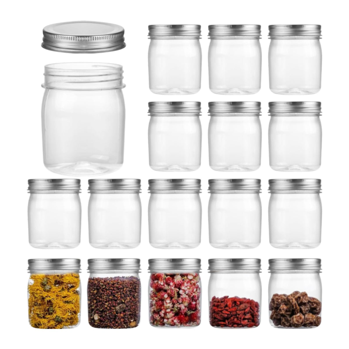 16 Pack Plastic Mason Jars Reusable Storage Containers with Lid