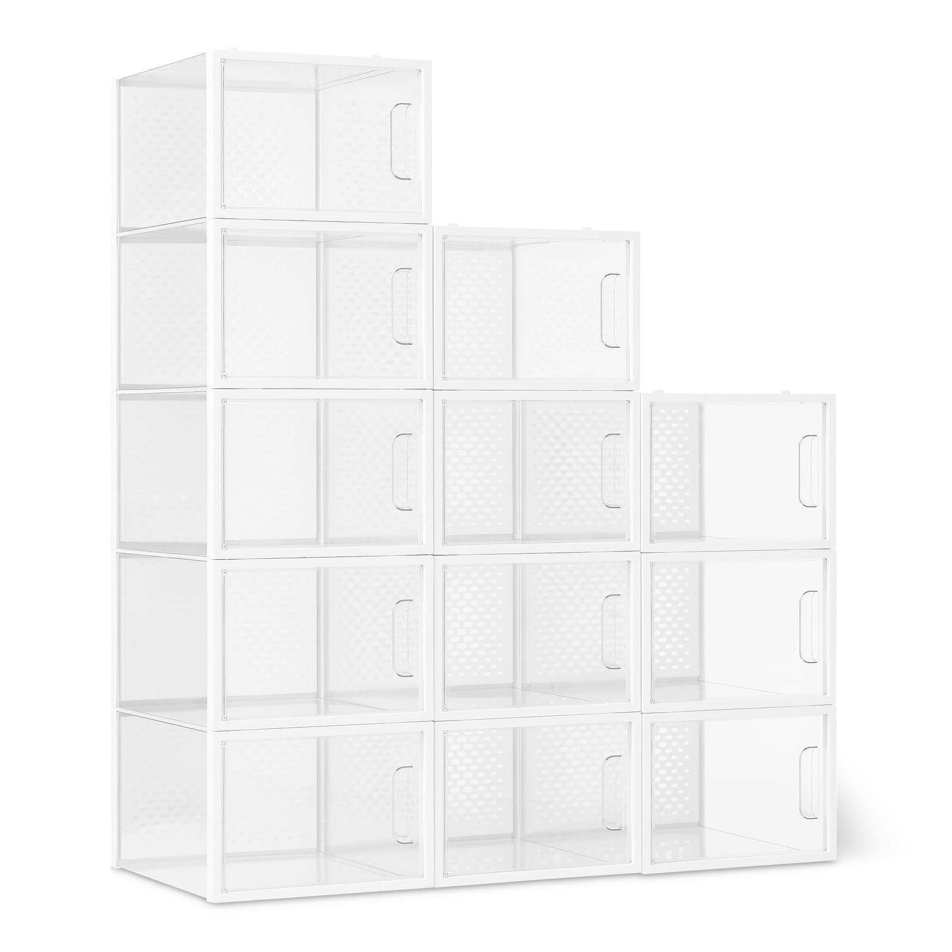 Stackable and Foldable Clear Shoe Storage Organizer Box (12 Count)
