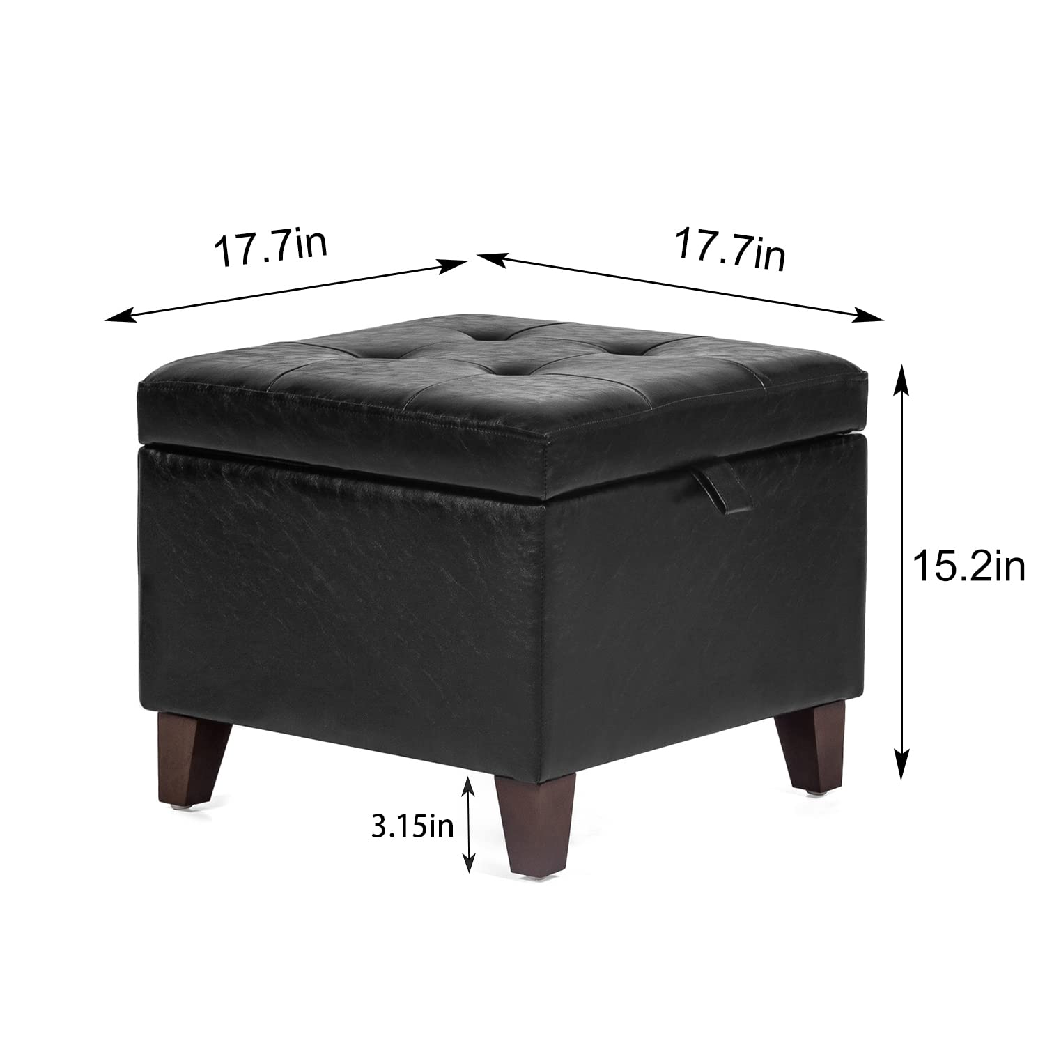 17.7" Square Faux Leather Storage Ottoman