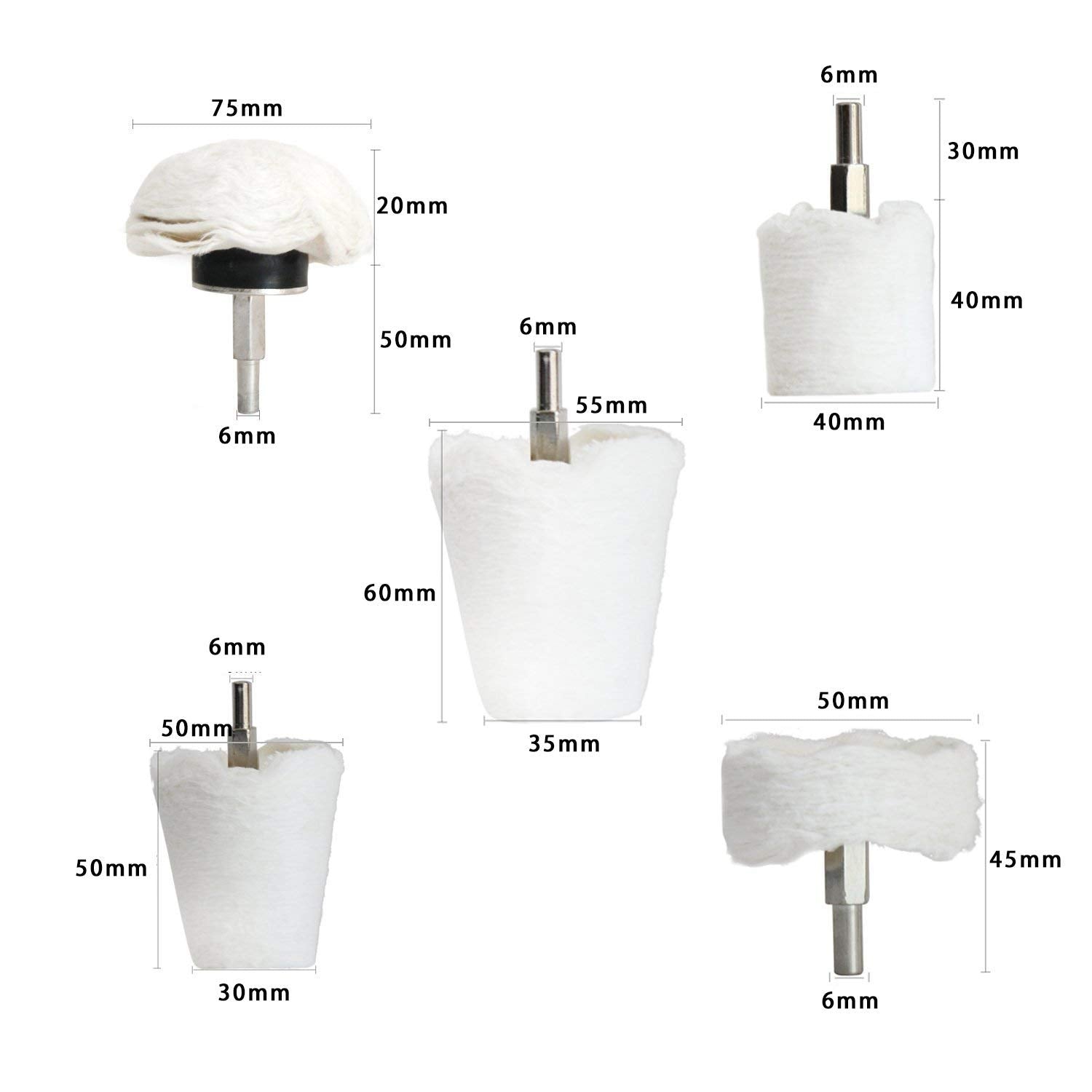 Polishing Pad Buffing Wheel Kit White Flannelette 5 Pack (5 Count)