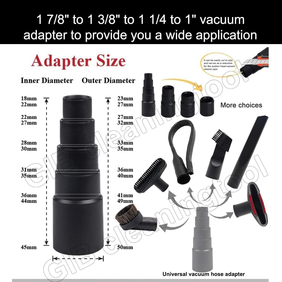 GIB 9Pcs Universal Vacuum Attachments for Shop Vac Accessories w