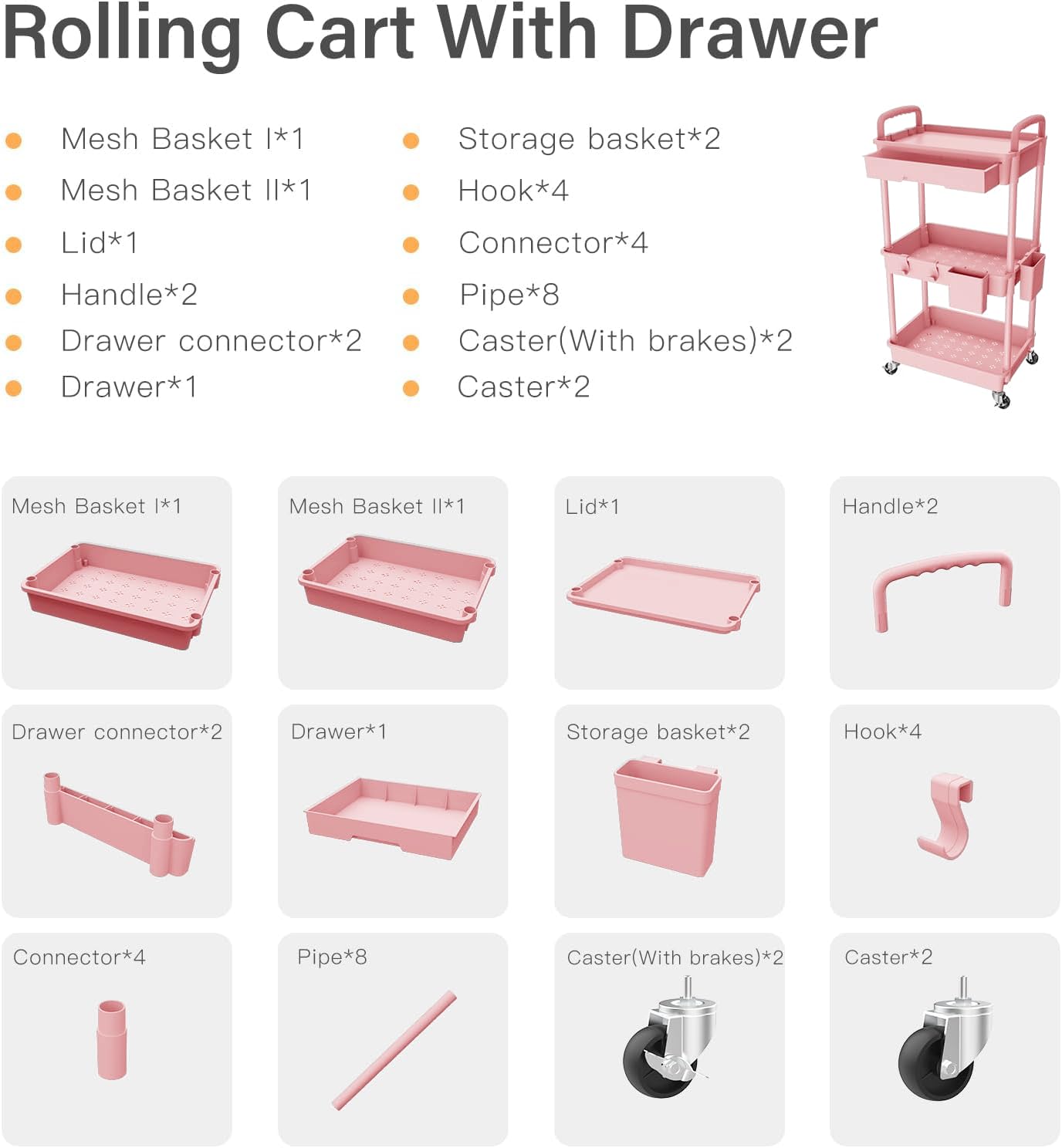 3 Tier Rolling Cart Organizer