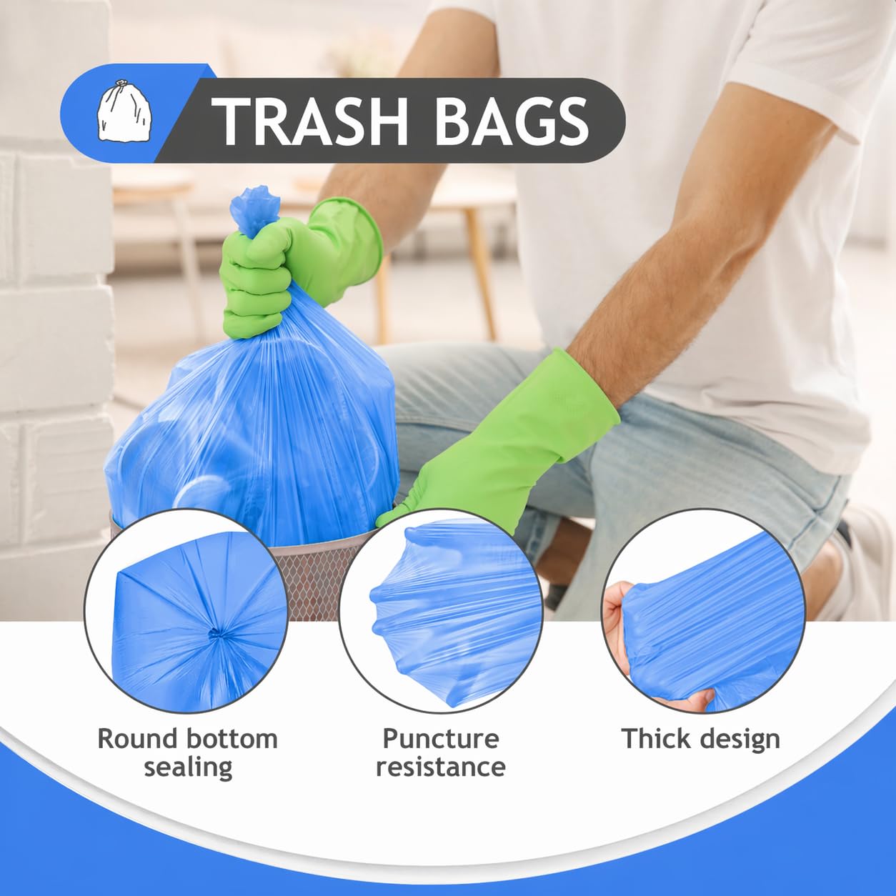 Small Blue Trash Bags 4 Gallon 160 Count Kitchen Garbage Bags