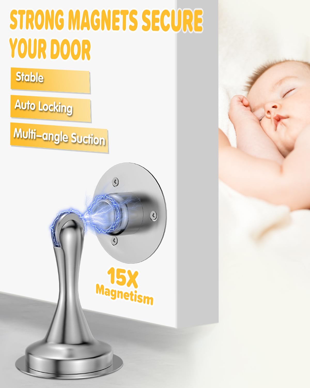 Door Stops for Bottom of Door Magnetic Door Catch Wall Mount 1 Pack Silver