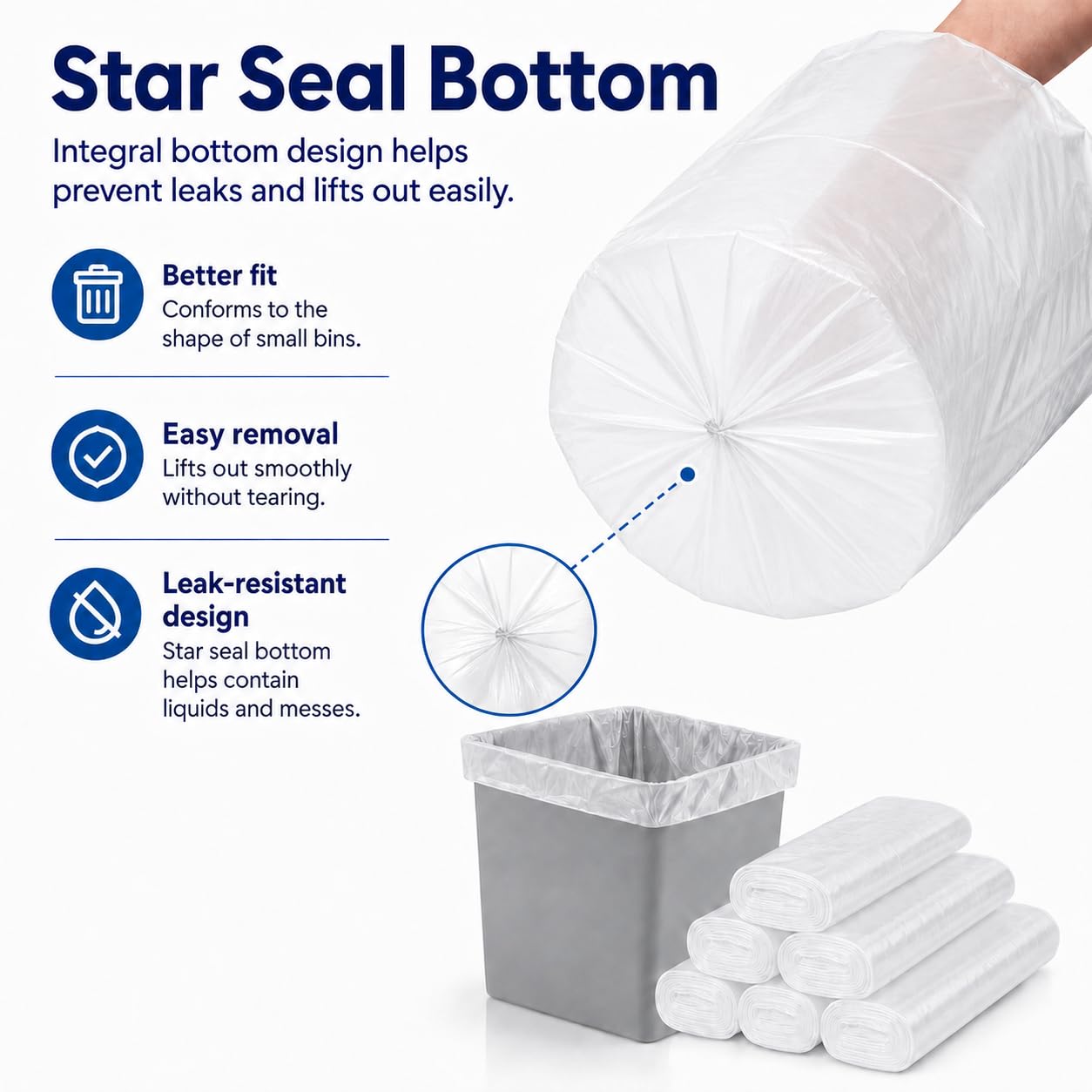 Small Clear Trash Bags 1.8 Gallon 180 Count Bathroom Garbage Bags