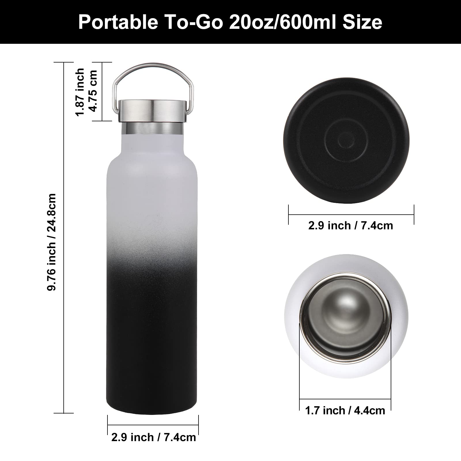 20 oz Insulated Water Bottles Bulk 4 Pack (4 Count)