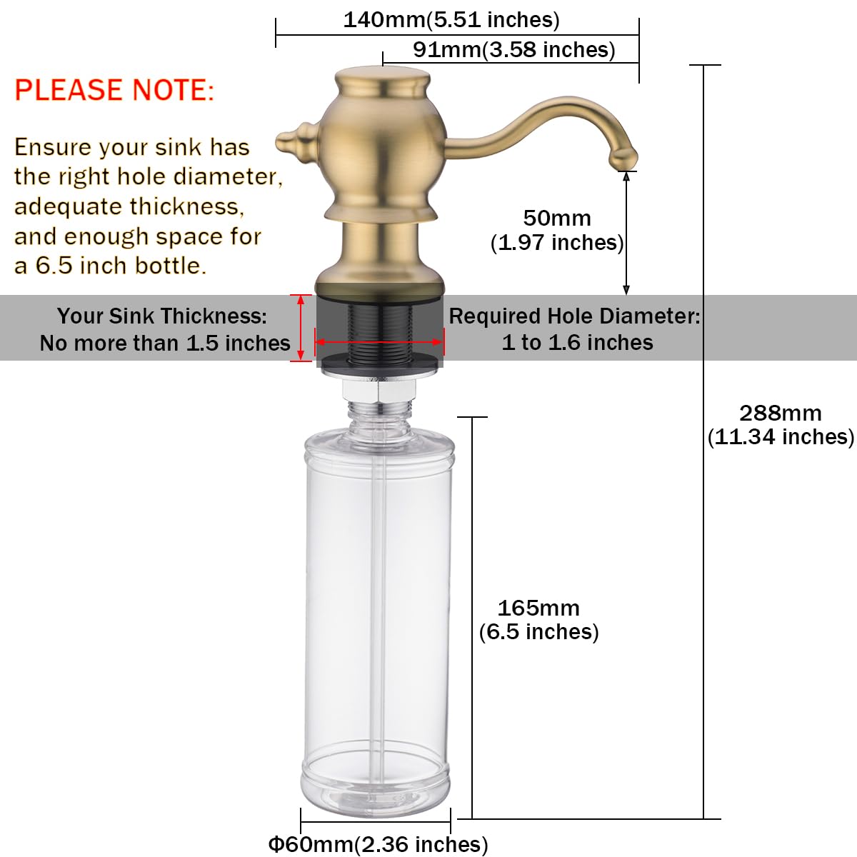 Brushed Gold Soap Dispenser for Kitchen Sink