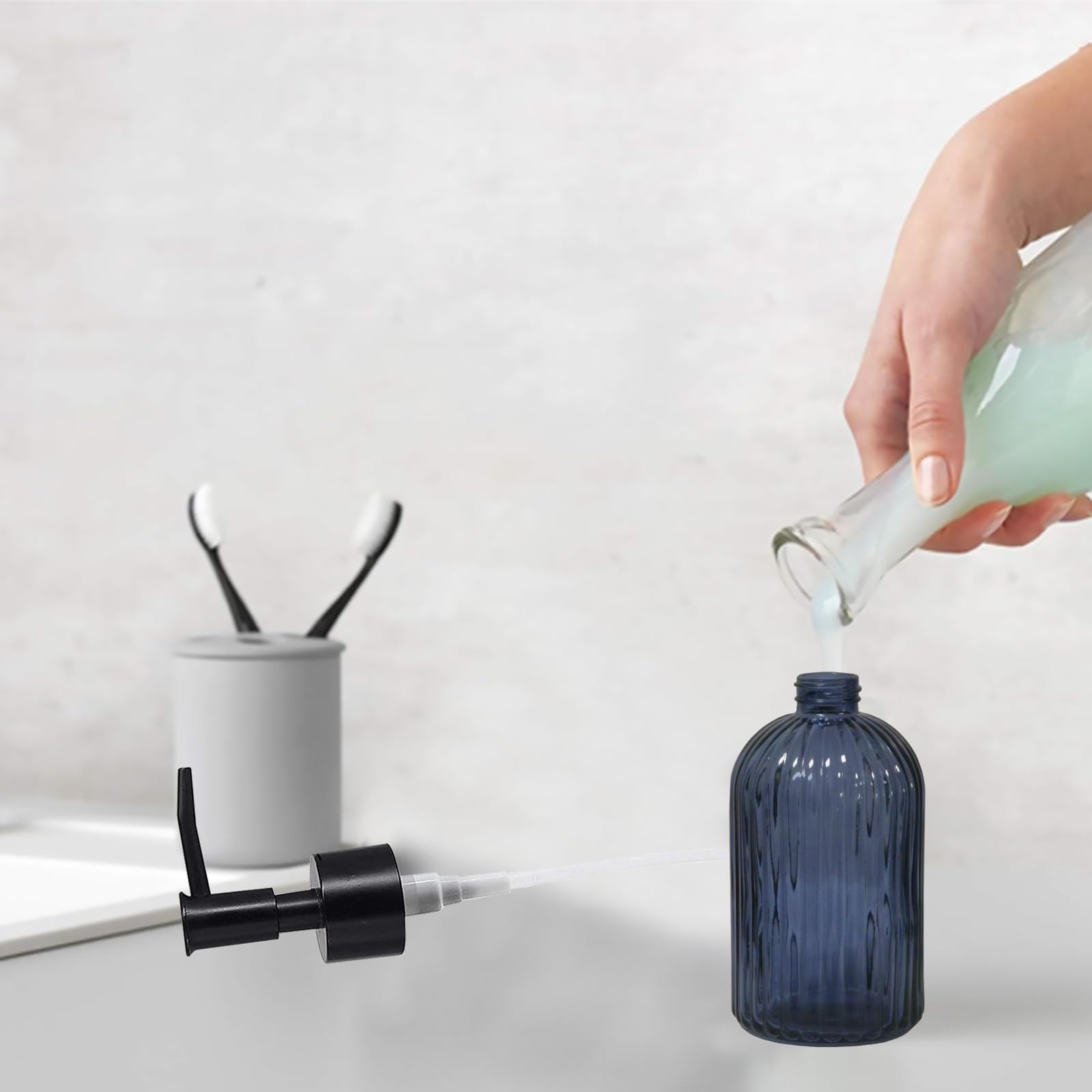 Glass Soap Dispenser with Black Plastic Pump