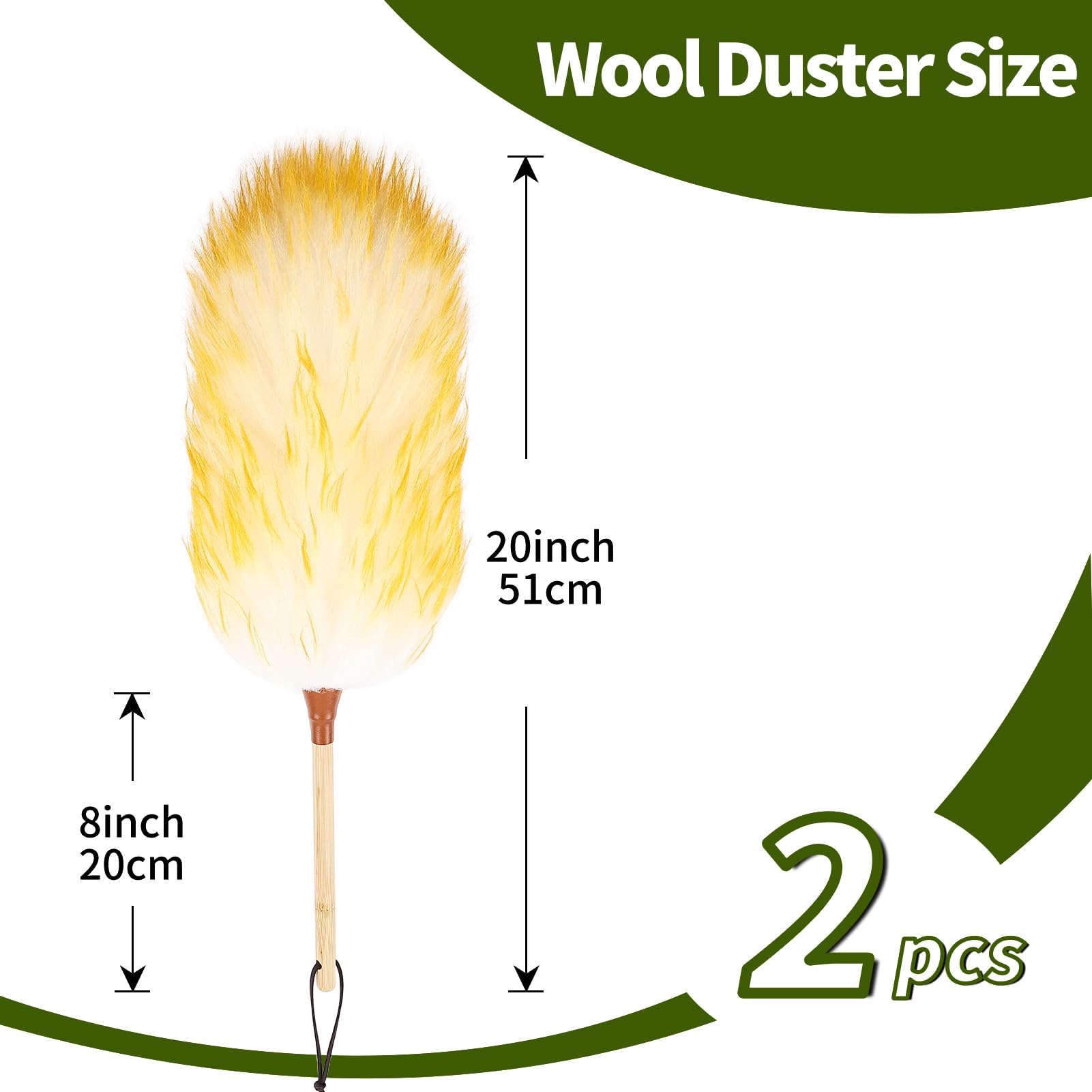 Natural Lambswool Duster 20 Inch Handheld with Wooden Handle Duster Dusting Tool for Blinds Electronics Furniture Delicate Surfaces (2 Count)