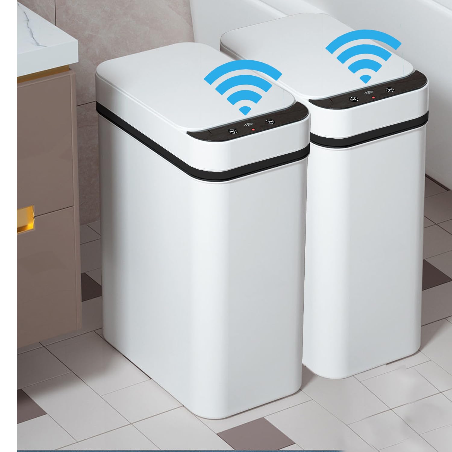 2 PACK Slim Touchless Bathroom Trash Can (2 Count)
