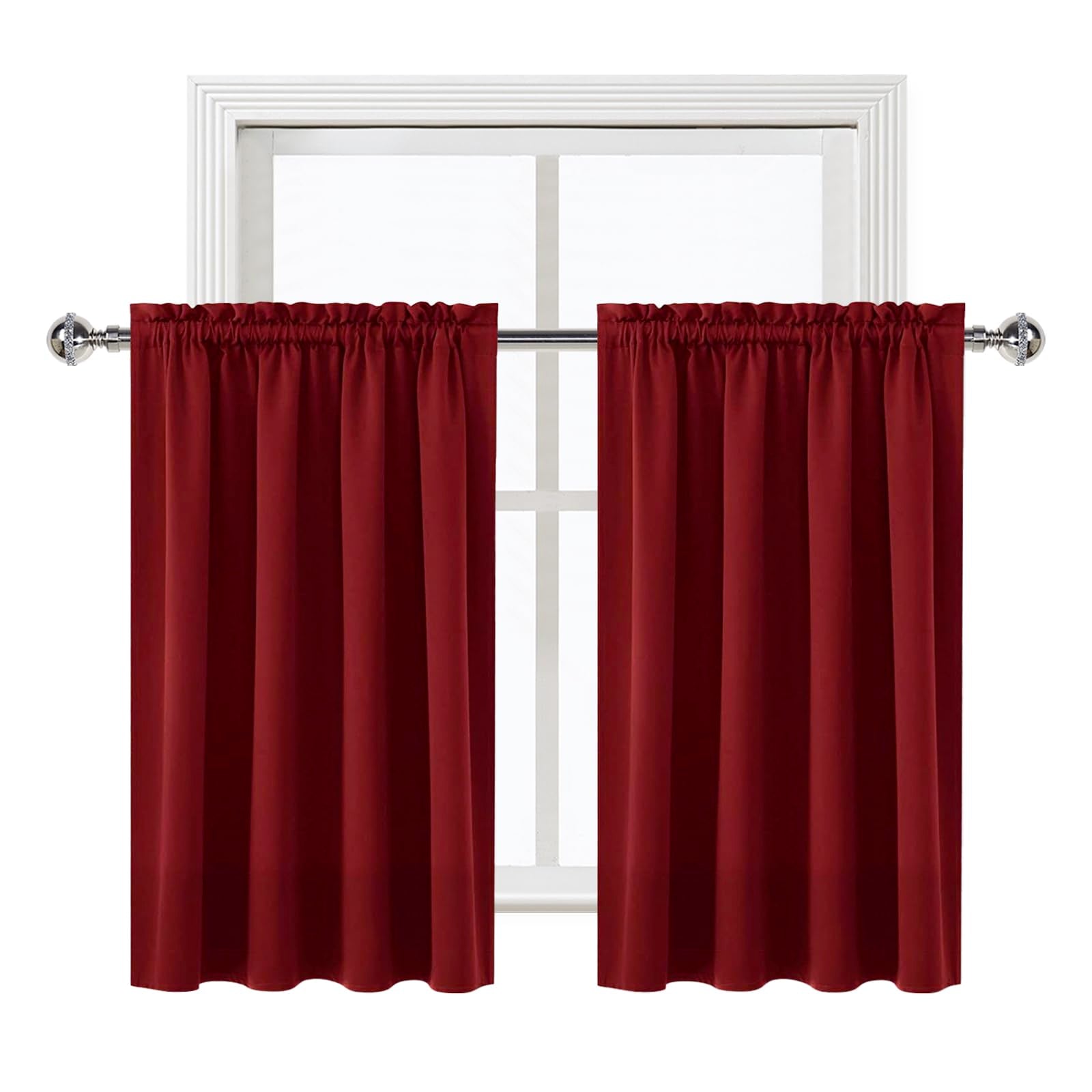 Short Blackout Curtains 52 x 36 Inch Long for Kitchen RV Bunk Burgundy