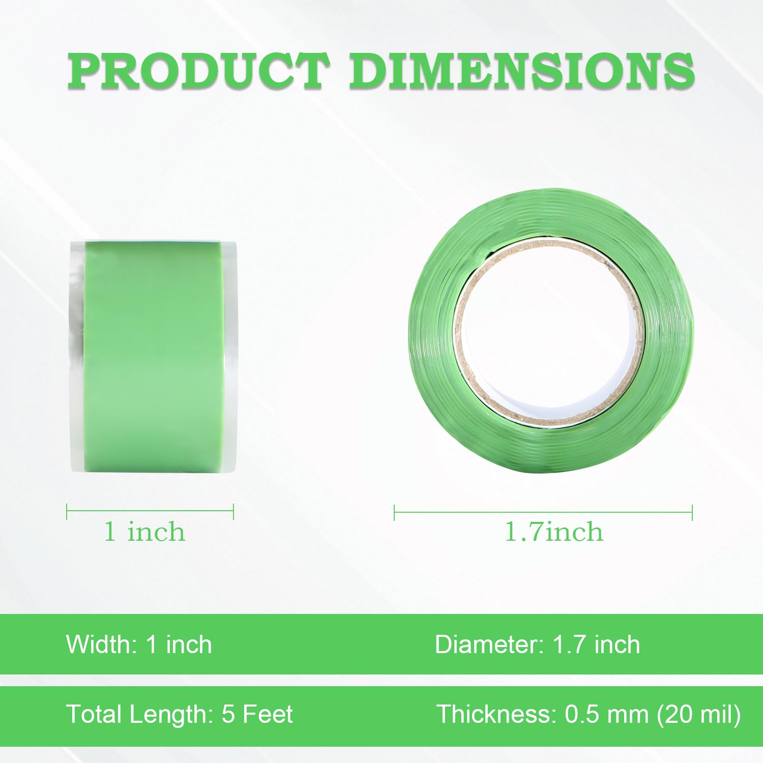 Self Fusing Silicone Tape 2 Rolls 1 in x 5' Green Waterproof Rubber Leak Proof Sealing Rubber Self