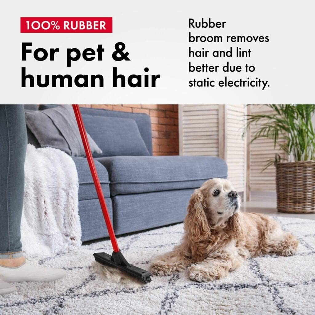 Pet Hair Remover Rubber Broom with Built in Squeegee