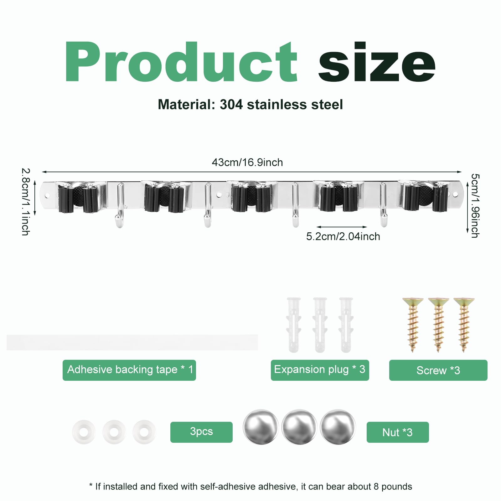 5 Pack Broom Holder Wall Mount (5 Count)