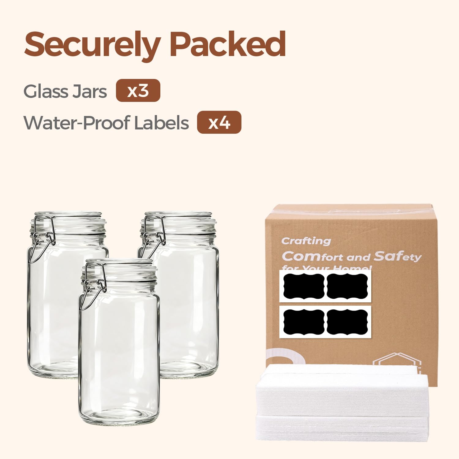 Glass Pantry Jars with Airtight Lids 34 oz 3 Pack Coffee Canisters (3 Count)