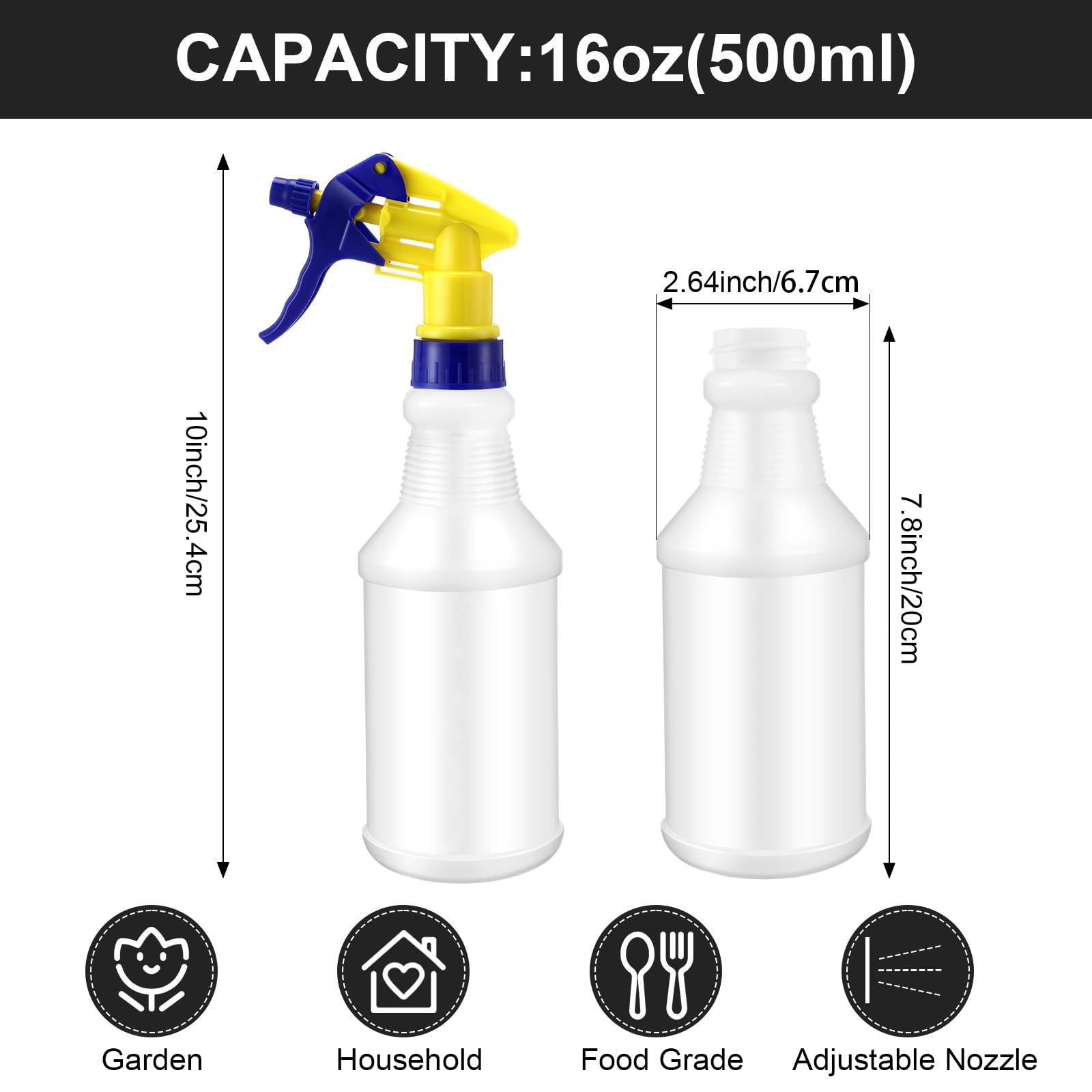 12 Pcs 16 Oz Plastic Spray Bottles (12 Count)