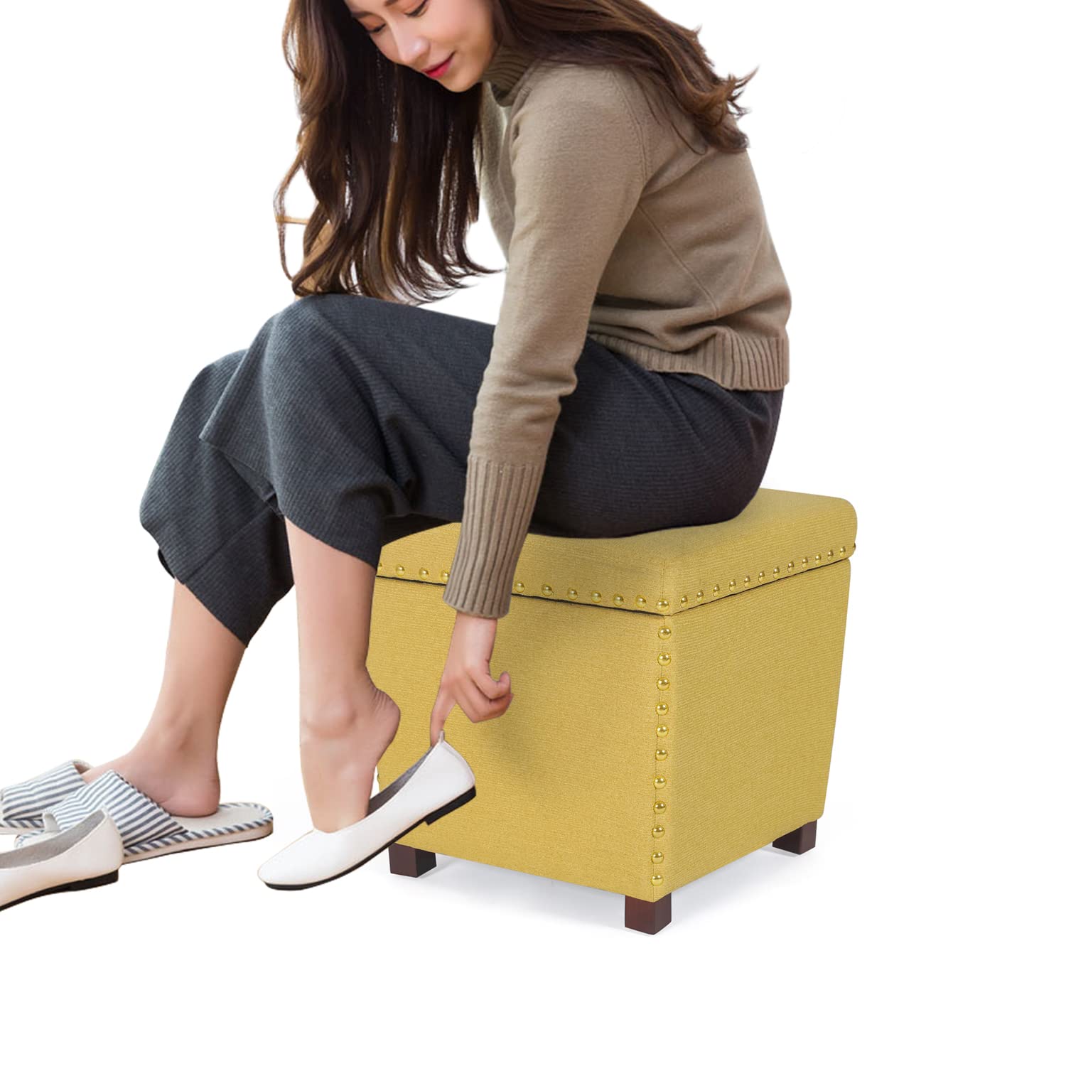 Square Storage Ottoman with Hinged Lid