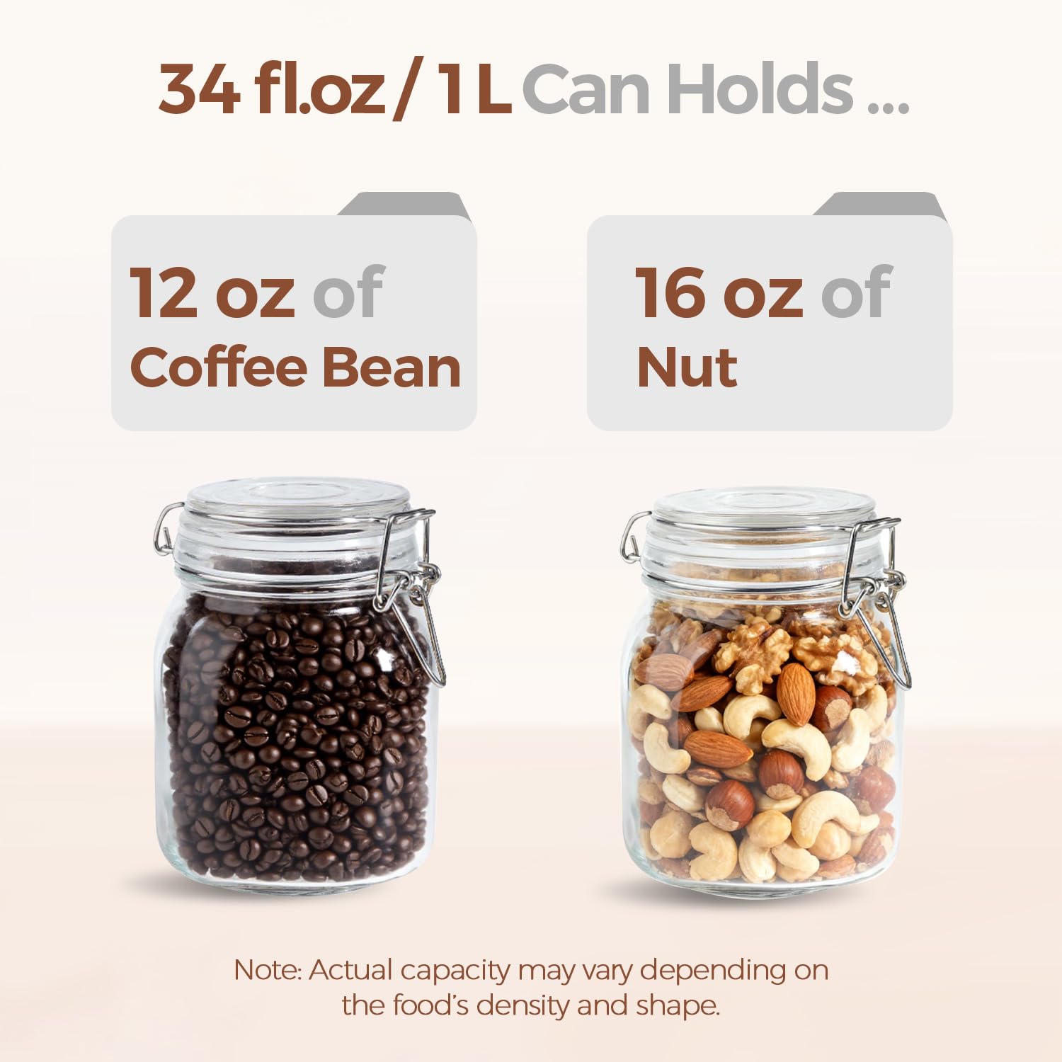 Square Glass Pantry Jars with Airtight Lids 34 oz 3 Pack Coffee (3 Count)