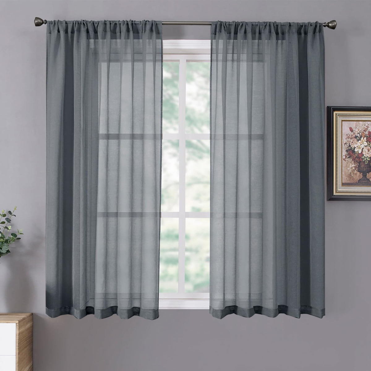 Sheer Curtains Living Room Linen Textured Curtain Sheers Light Filtering Voile Rod Pocket Curtains for Bedroom (2 Count)