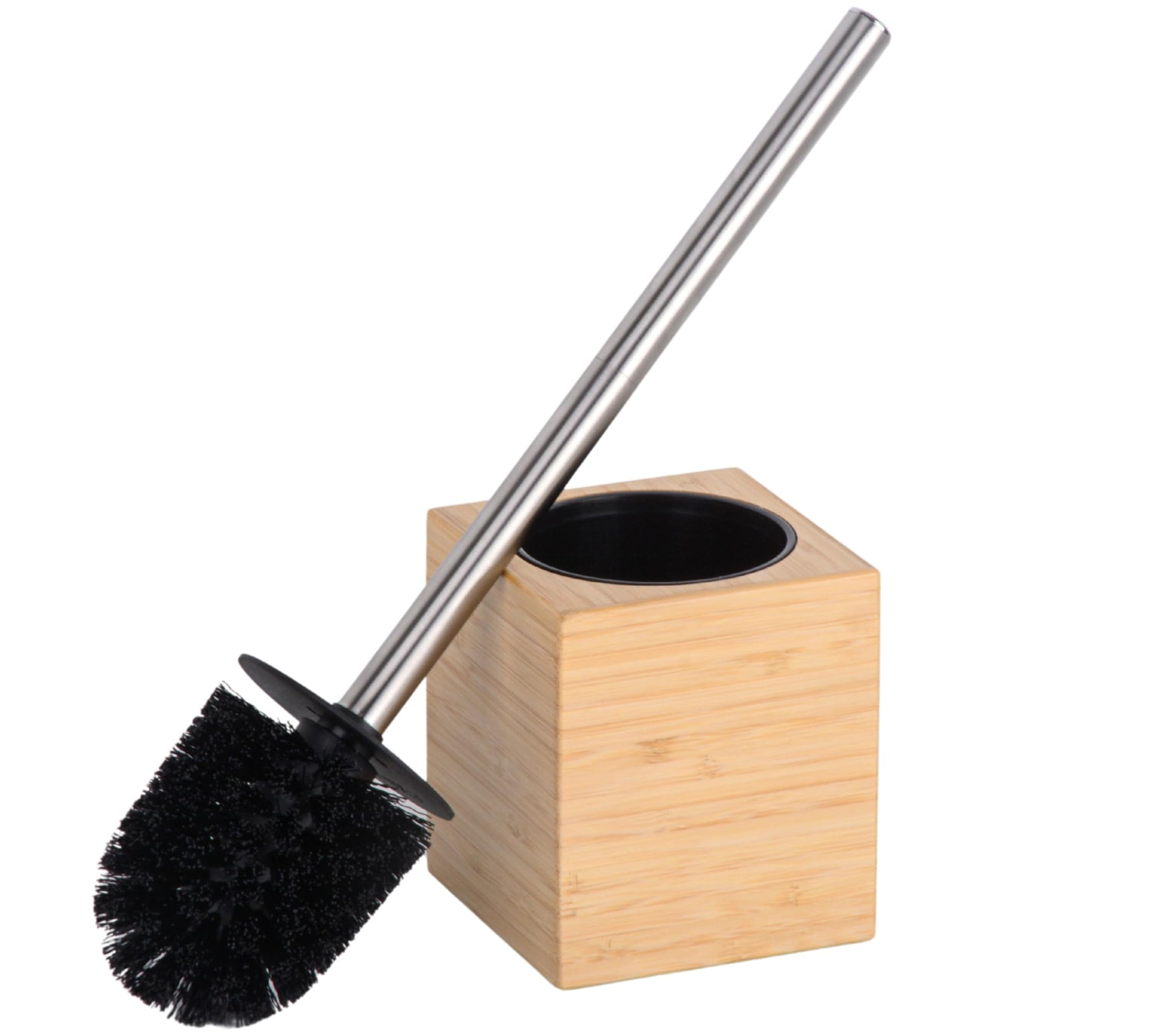 Toilet Bowl Brush Holder with Bamboo and Stainless Steel for Durable Use