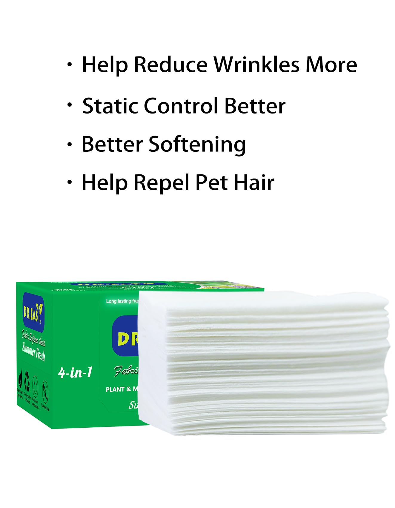 DR.EASY SUMMER FRESH Dryer Sheets Plant Based Formula 200 Ct Fabric Softener sheets for Laundry Essential Oil Scented No Artificial Fragrances No Dyes Reduce Static & Wrinkles Help Repel Pet Hair (200 Count)