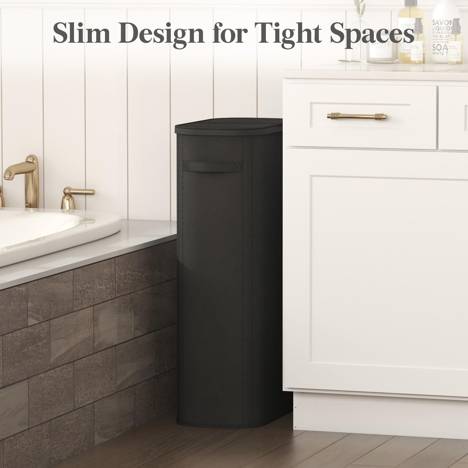 Slim Laundry Basket with Lid and Removable Bag