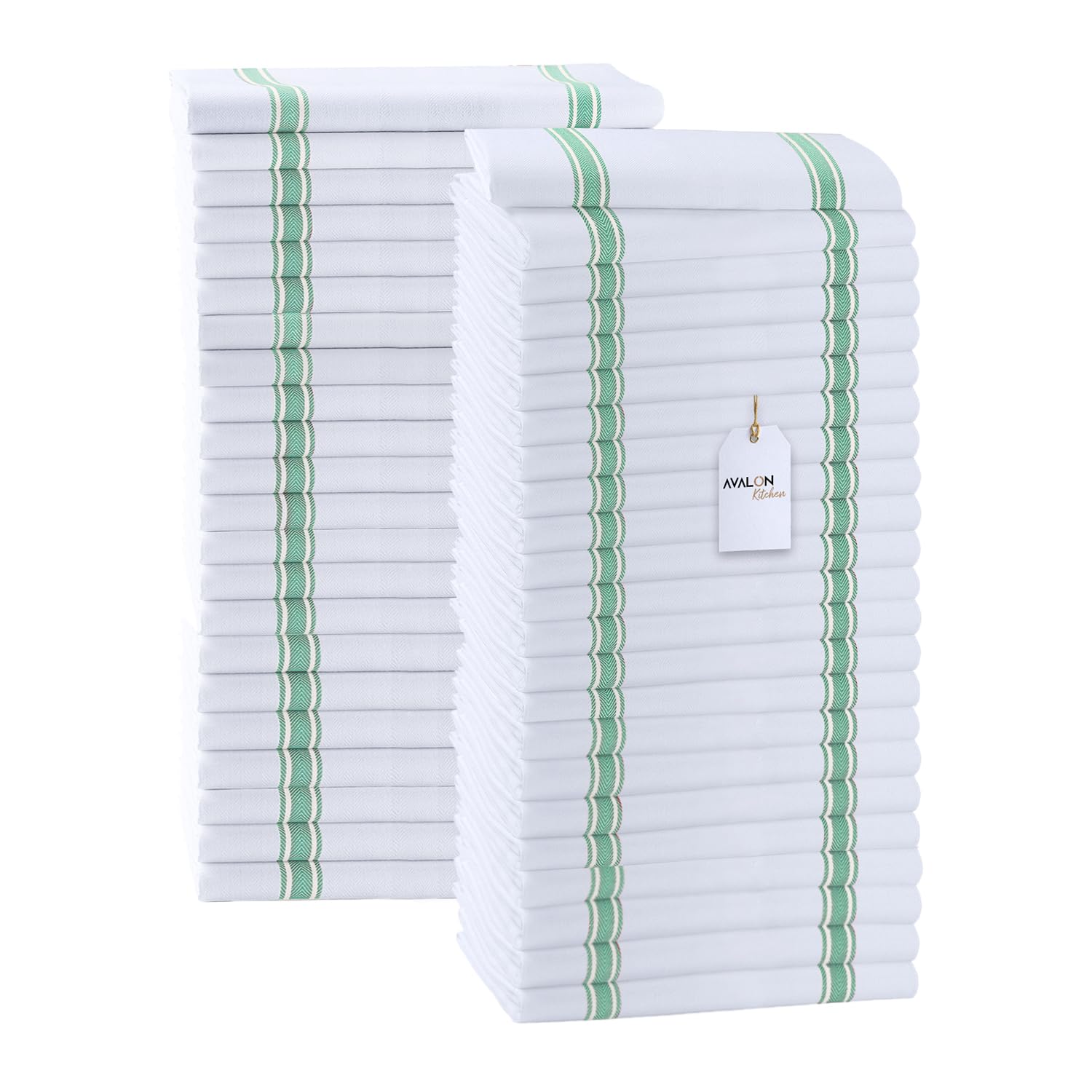 Dish Towels 45 Pack Green Stripe 100% Cotton Kitchen Towel 15x25 Inch Tea Towels (45 Count)
