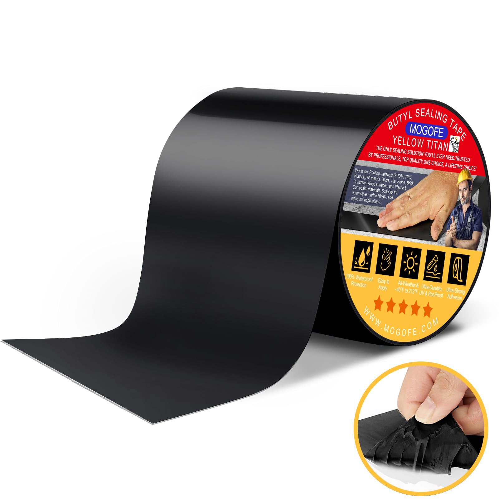 Yellow Titan RV Roof Sealant Tape Black 6 in x 50 ft Waterproof Tape (50 Foot)