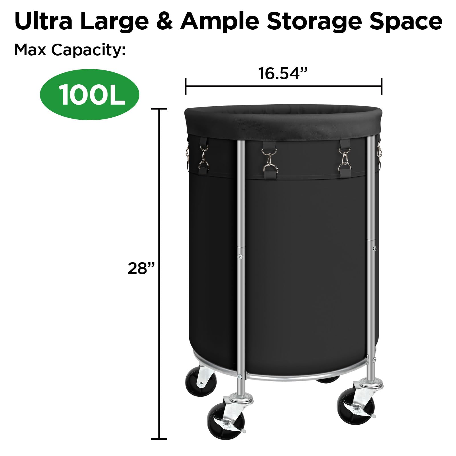 100L Round Rolling Laundry Hamper Basket with Wheels