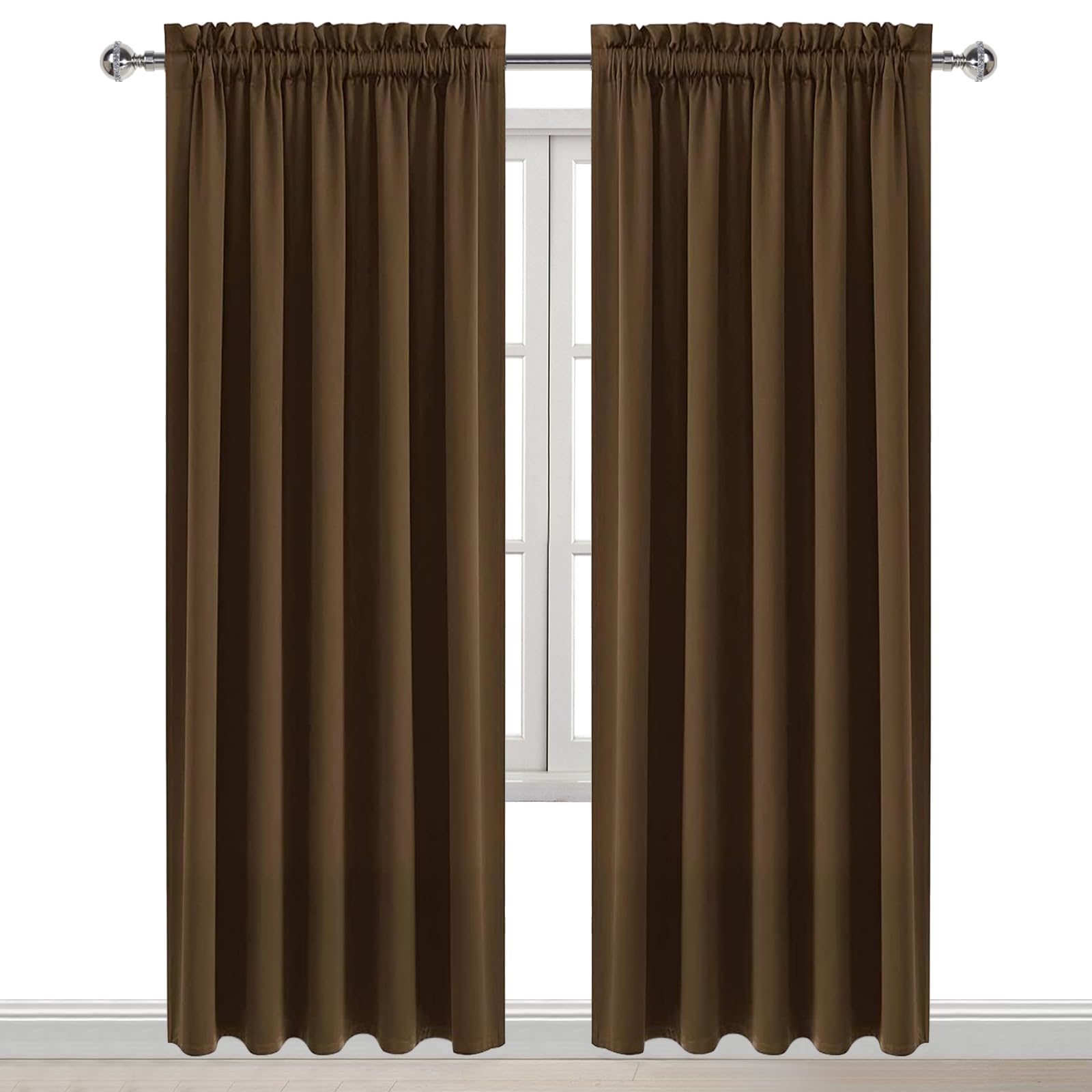 Wide Blackout Curtains for Bedroom Living Room 60 x 84 Inch Long Brown (2 Count)