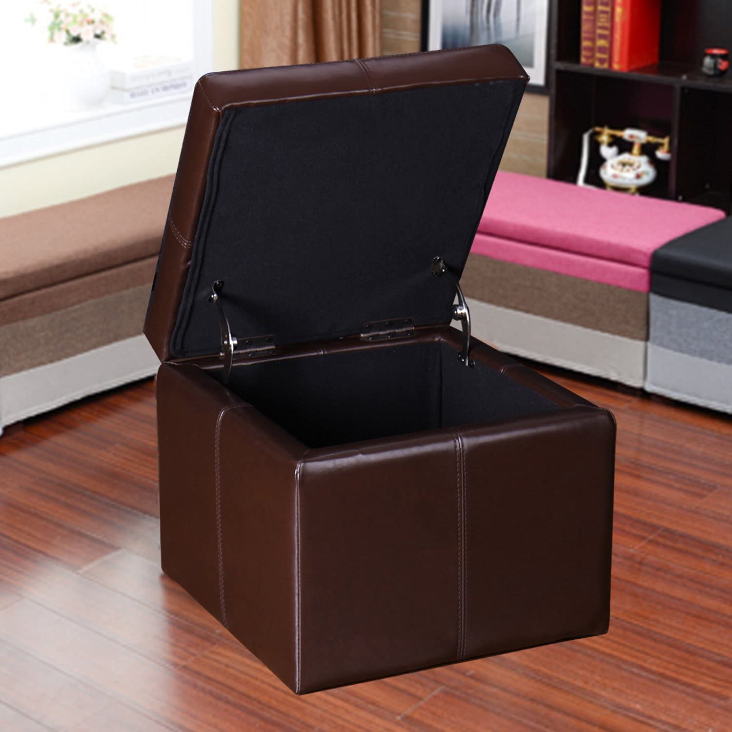 Modern Faux Leather Cube Storage Ottoman Bench with Hidden Storage