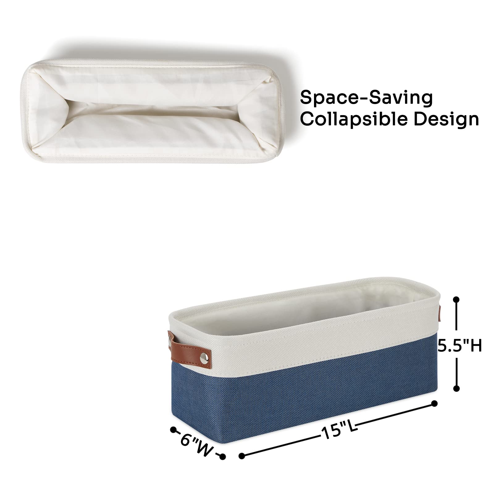 Toilet Paper Baskets for Storage 15"x6"x5.5" Small Rectangular Baskets for Towels [2 Pack] Collapsible Fabric for Organizing Closet (2 Count)