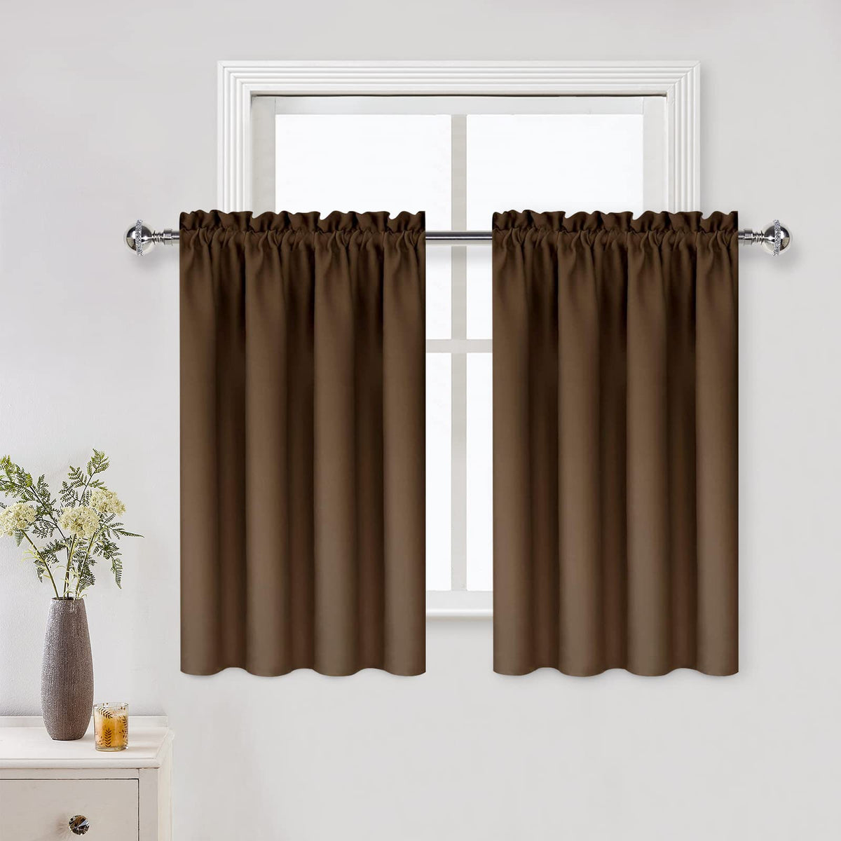 Short Blackout Curtains 42 x 36 Inch Long for Kitchen RV Bunk Brown (2 Count)