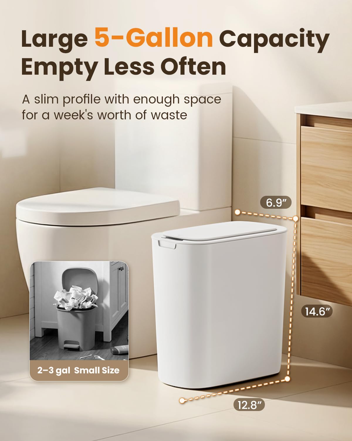 5 Gallon Automatic Bathroom Trash Can with Lid