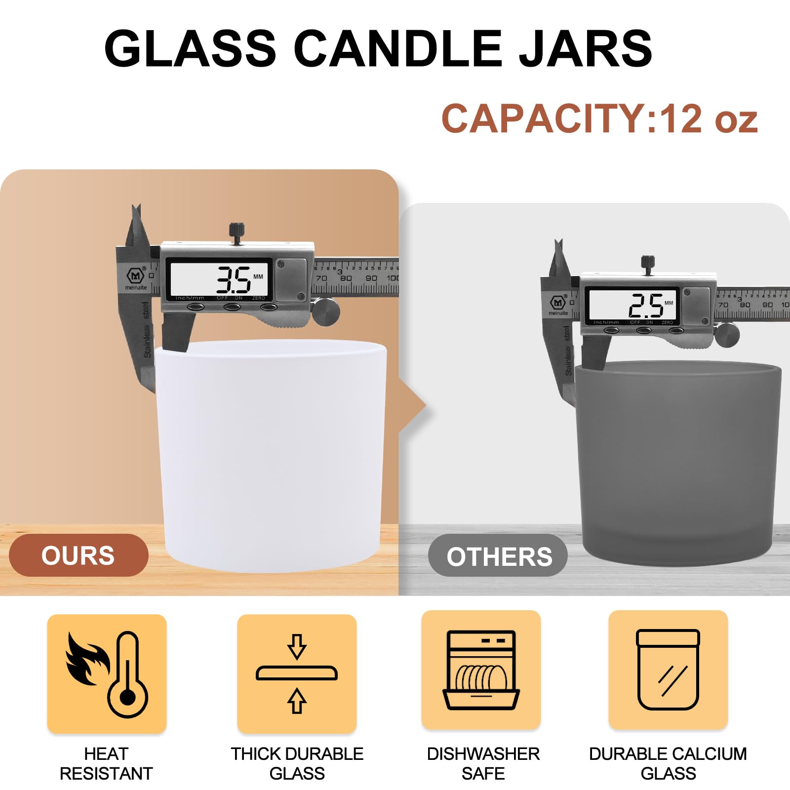 12 OZ Thick Candle Jars for Making Candles 12 Pcs (12 Count)