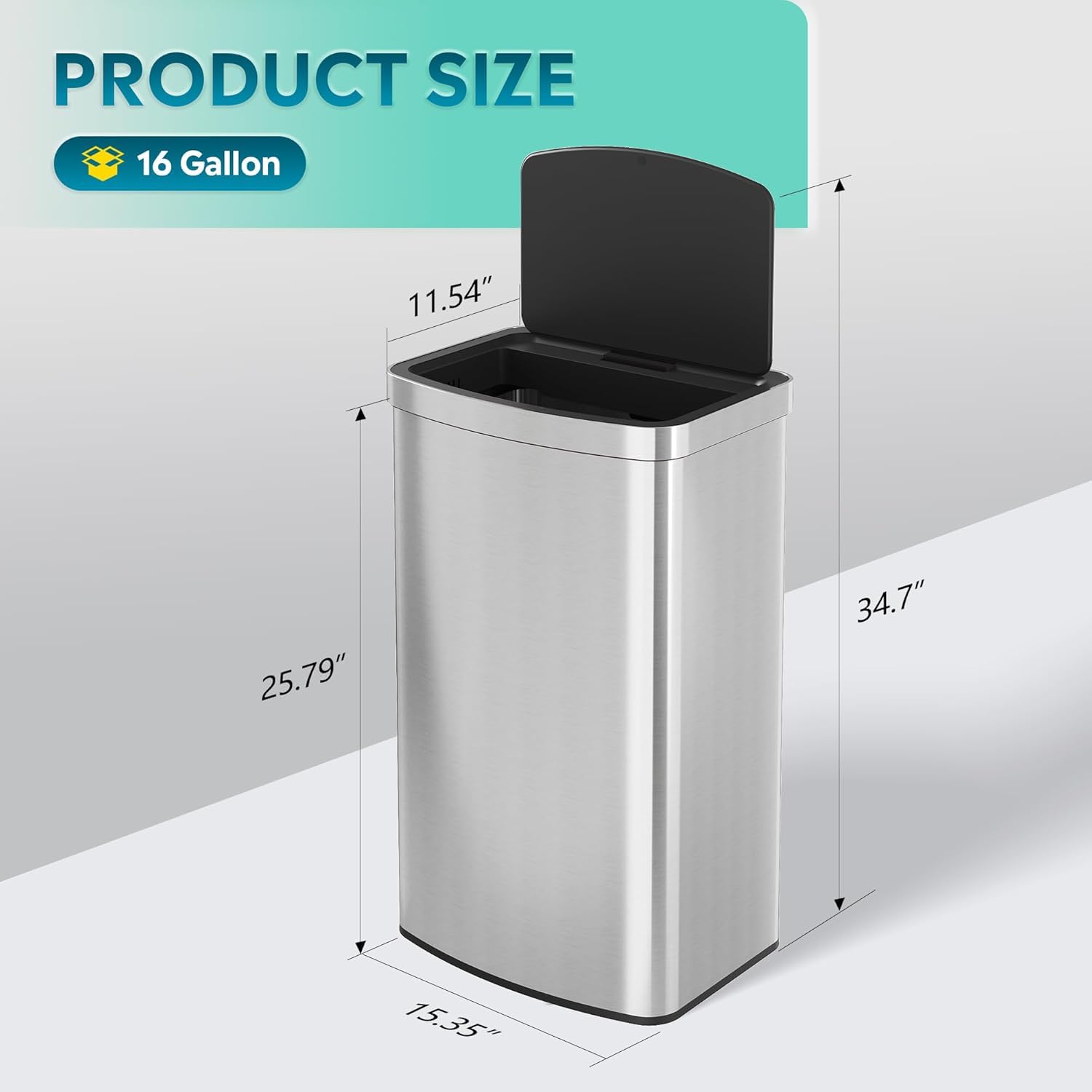 16 Gallon Touchless Motion Sensor Trash Can (60 Count)