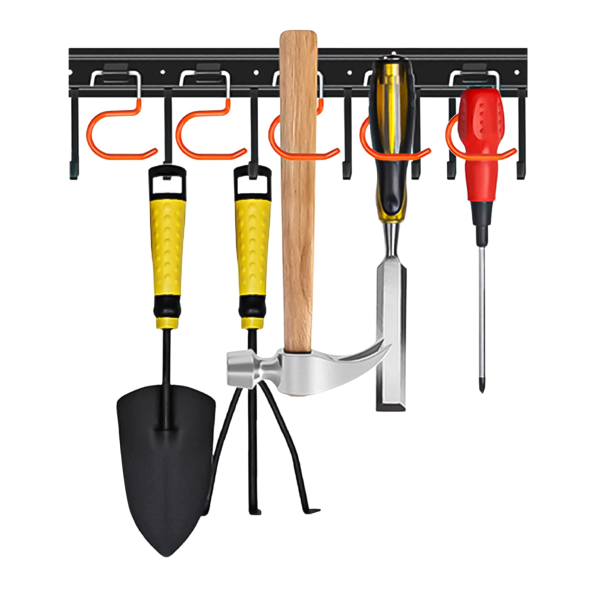17'' All Metal Garden Tool Organizer Adjustable Garage Tool Organizer Wall Mount Garage Organizers and Storage with Heavy Duty Hooks Tool Hangers for Garage Wall