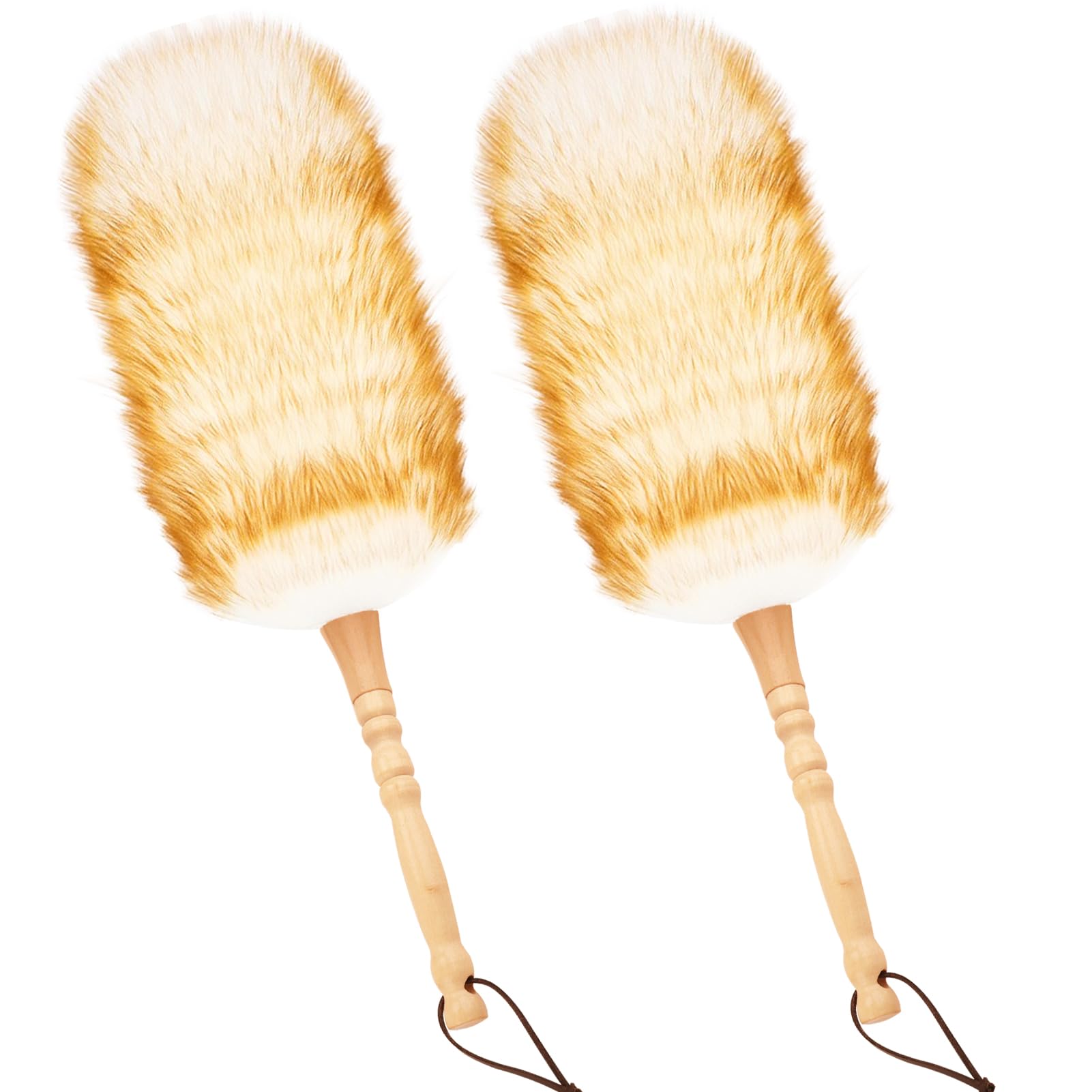 Lambswool Duster for Cleaning with Solid Wooden Handle Leather Hang Strap 19.6 inch Natural Feather Duster for Cleaning Ceiling Fans Window Blinds Computer Furniture (2 Count)