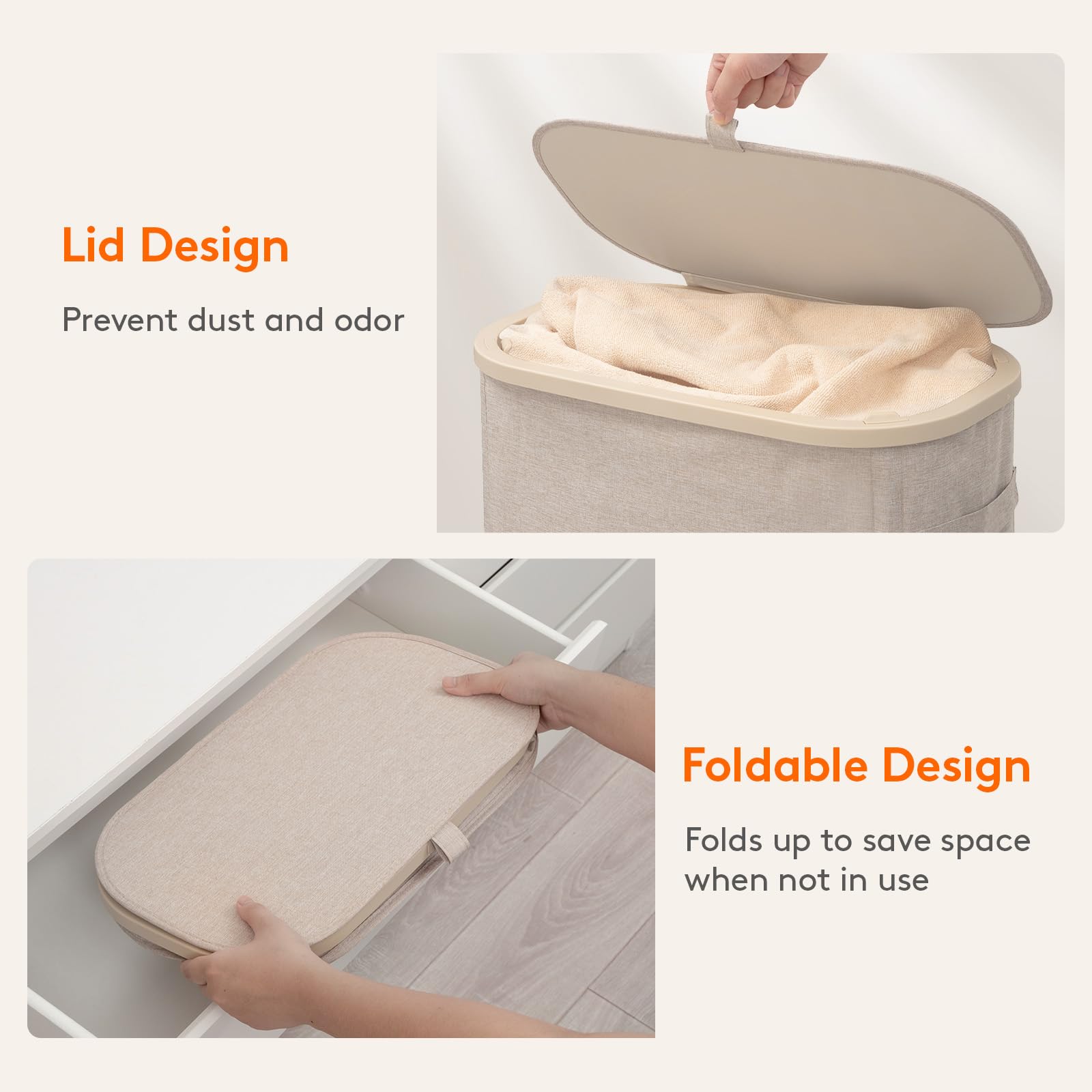 Slim Laundry Basket with Lid and Removable Bag