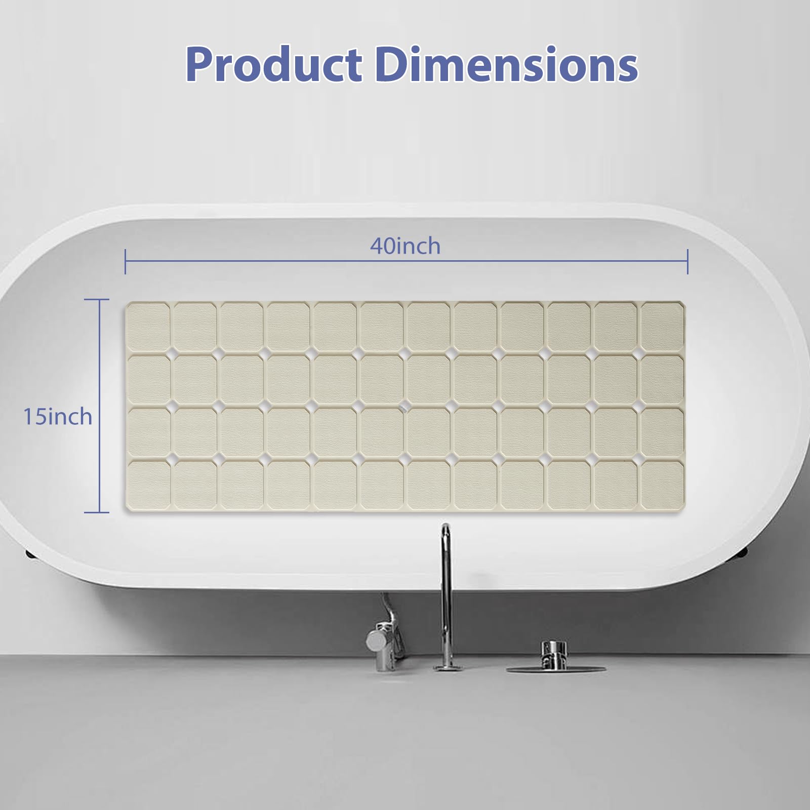 Bathtub Mat Non Slip Silicone Foldable Extra Long Tub Mat Strong Suction Cups & Large Drain Holes