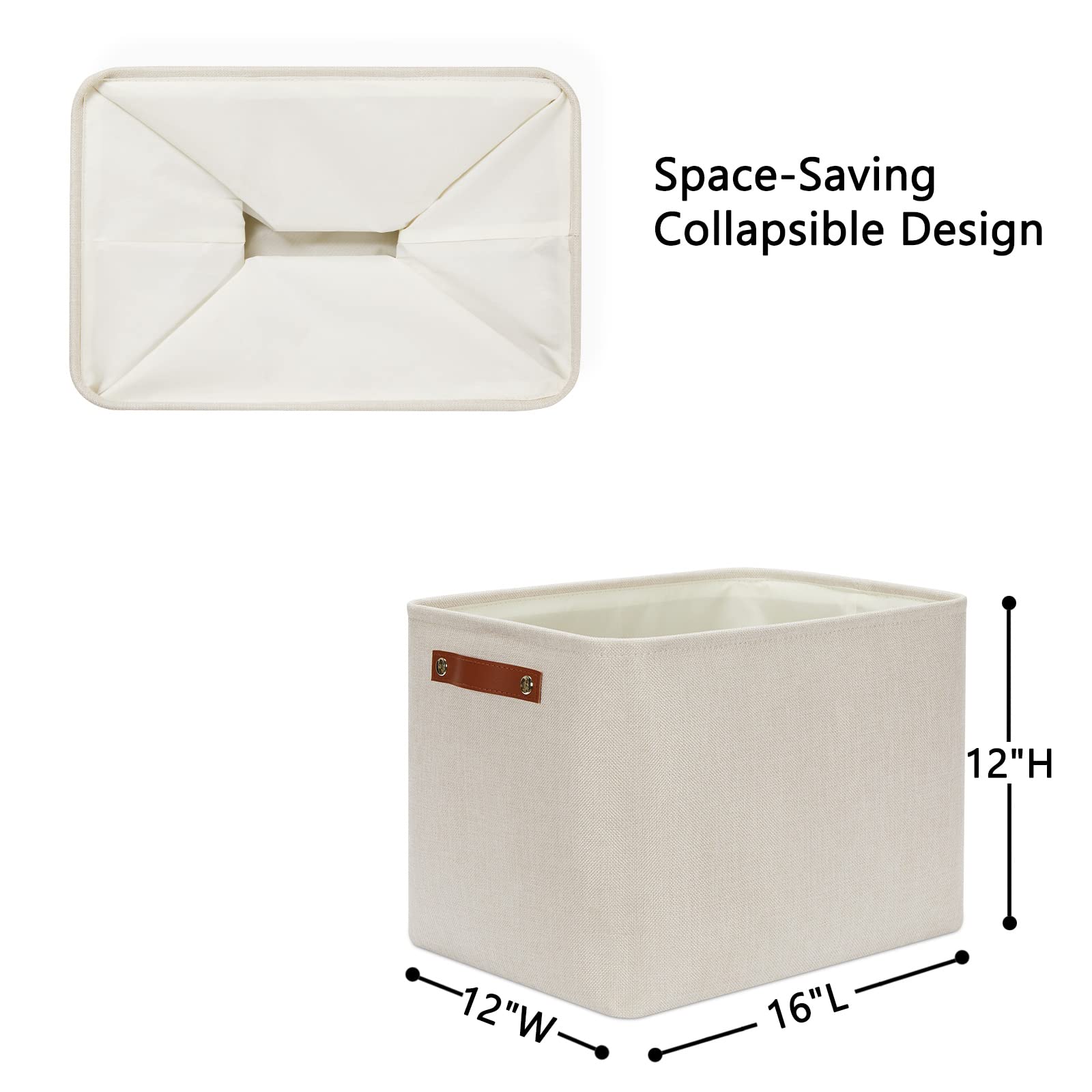2 Pack Large Storage Baskets for Organizing 16"x12"x12" Canvas Fabric Storage Basket Bins With Leather Handles for Shelf Clothes Empty Gift Basket (2 Count)