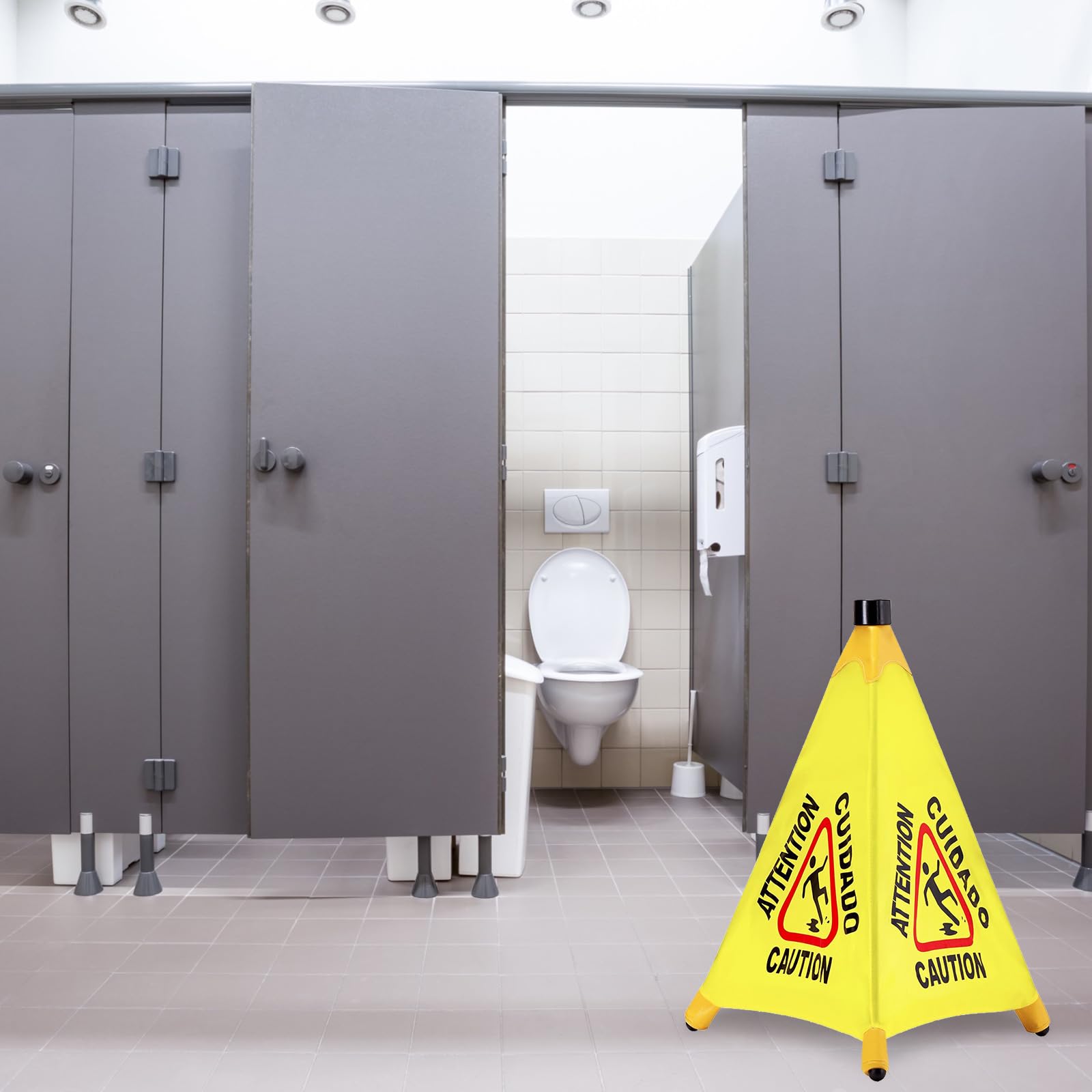 8 Pcs Pop up Wet Floor Sign with Storage Tube 20 Inch Wet Safety Signs Commercial Caution Safety Cone Pop up Caution Sign for Commercial Stores Grocery Restaurant Restroom Office Use (8 Count)