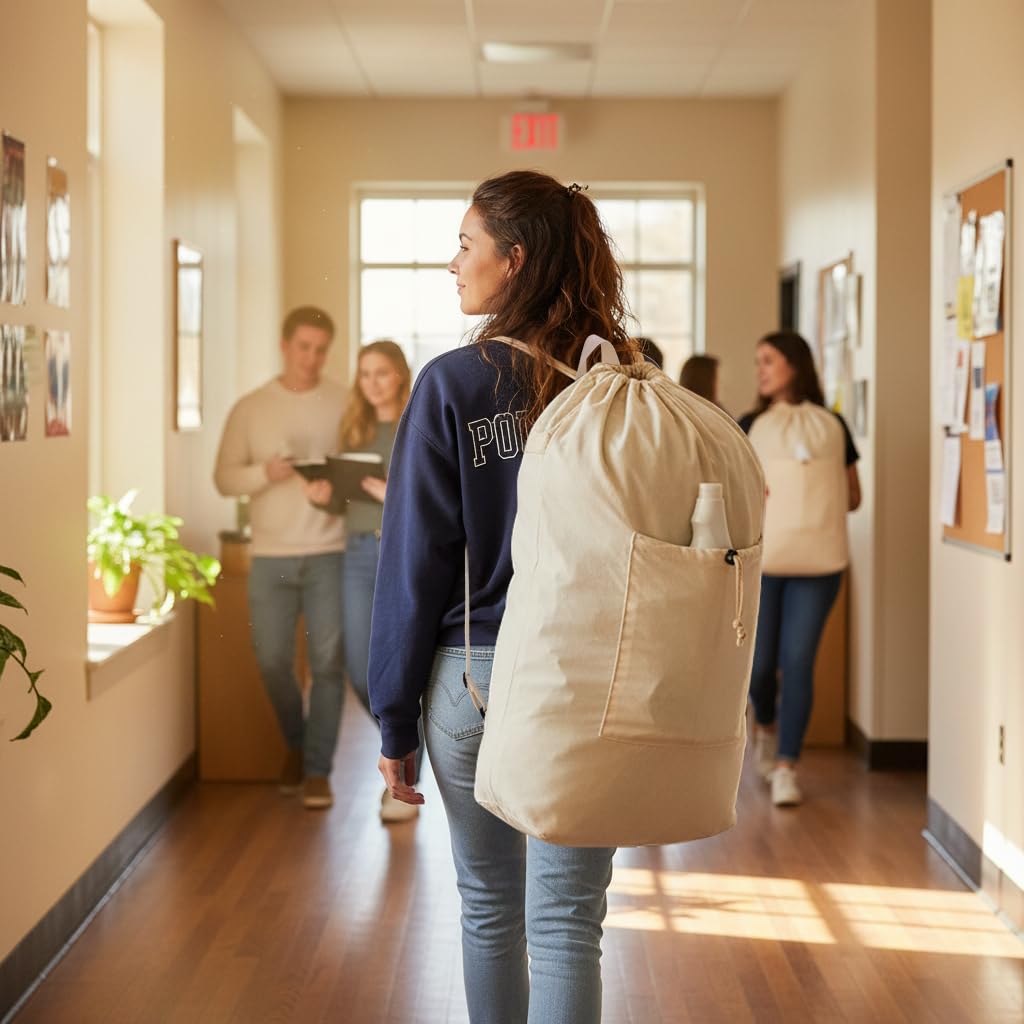 Laundry Backpack Canvas Laundry Bag with Straps Drawstring