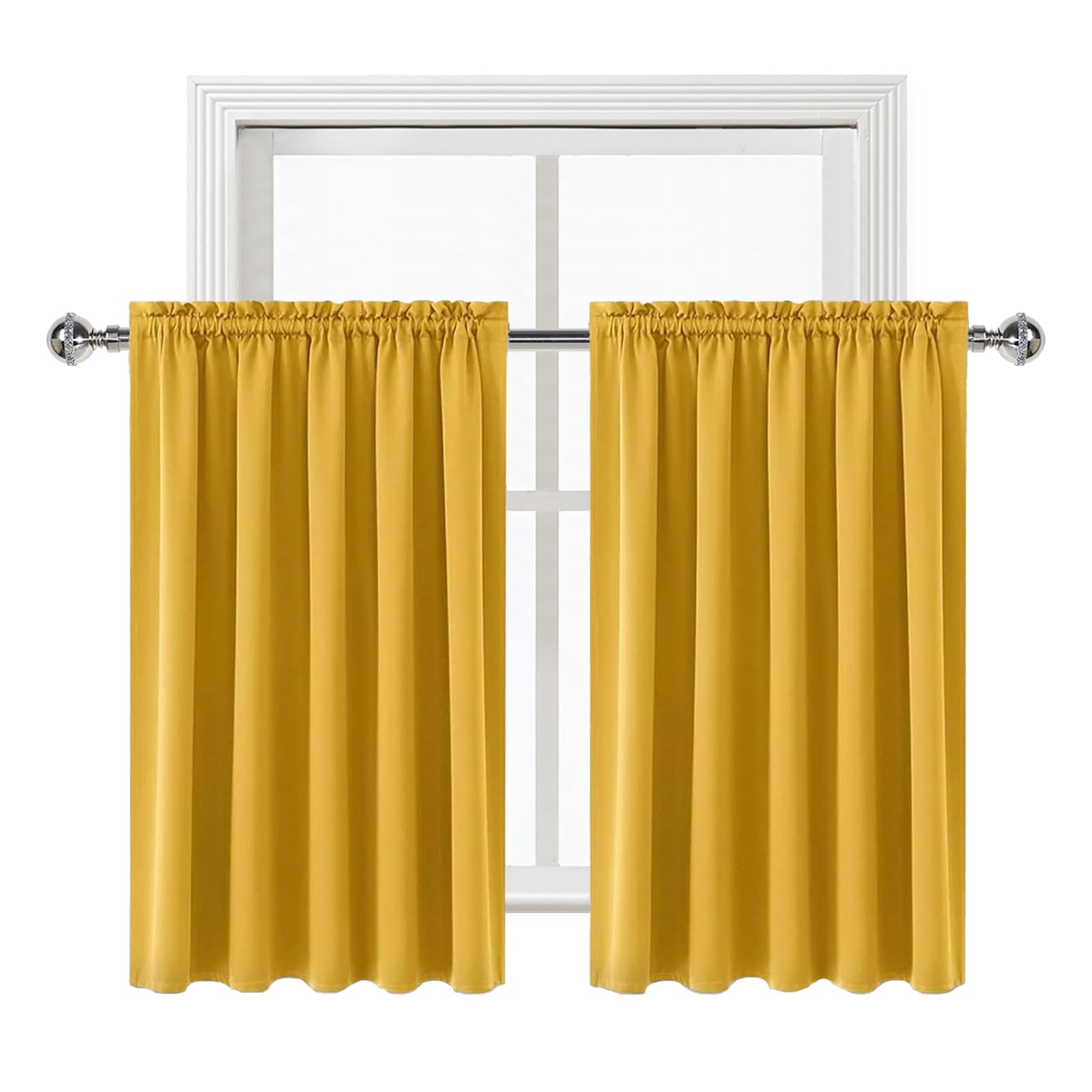 Short Blackout Curtains 60 x 36 Inch Long for Kitchen RV Bunk Yellow (2 Count)