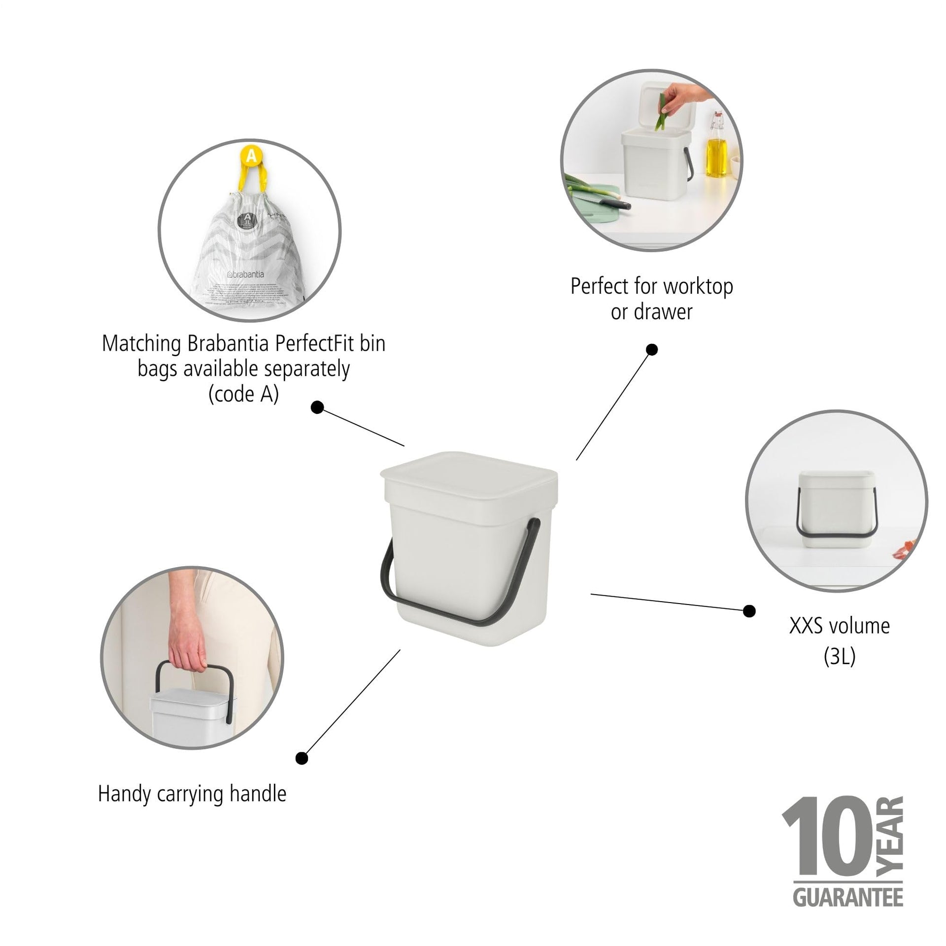 Sort & Go Kitchen Countertop Food Scraps Compost Bin