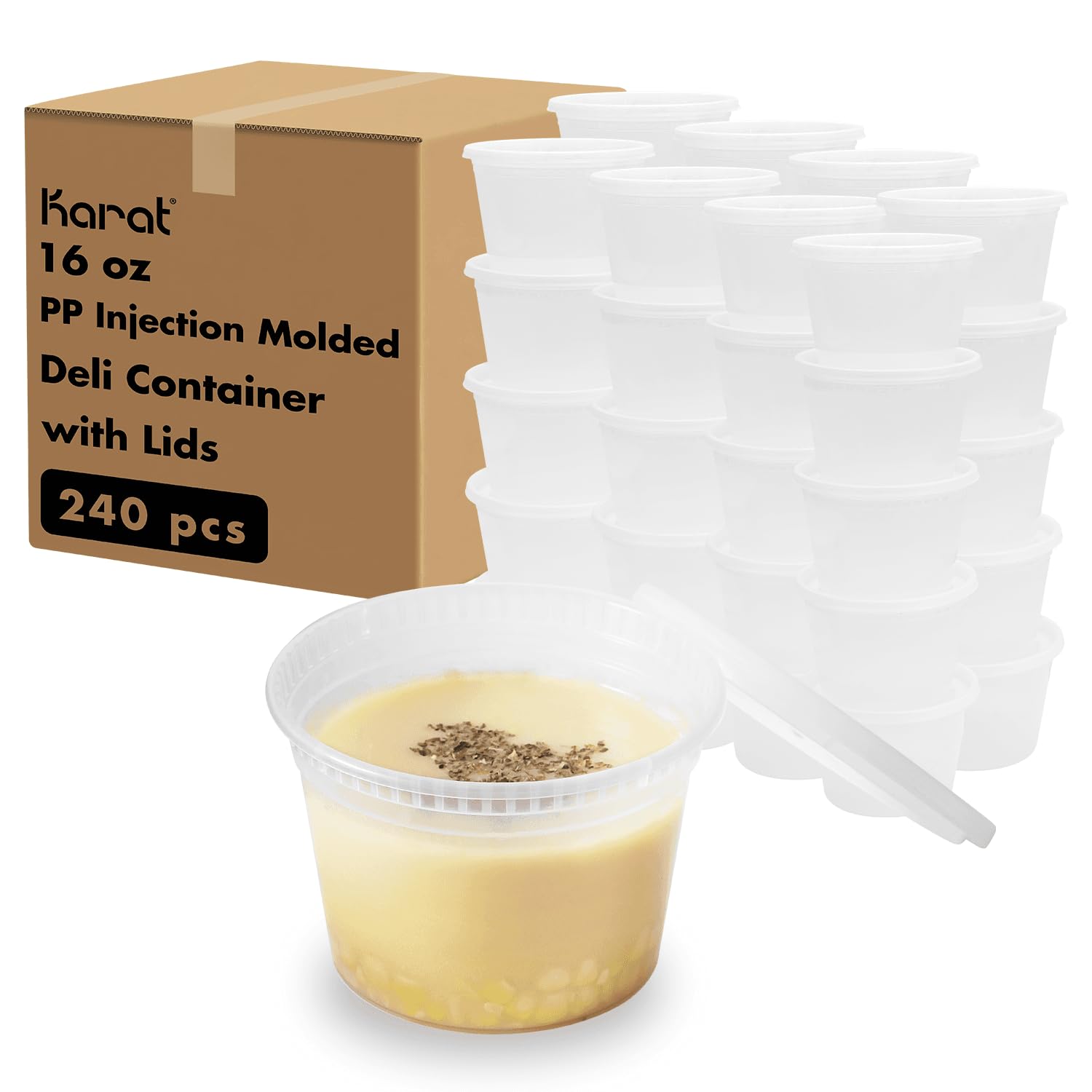 16oz 240 ct] Clear PP Injection Molded Round Deli Containers with Lids (240 Count)