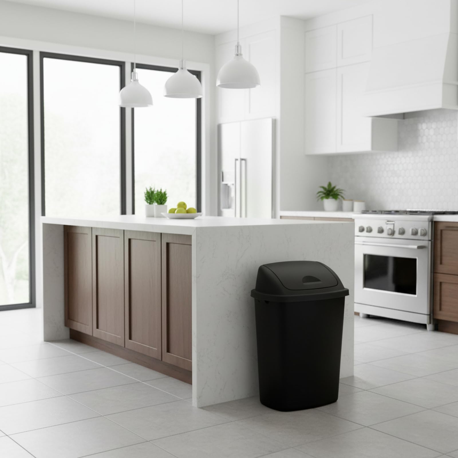 4 Pack 18 Gal Tall Plastic Kitchen Trash Cans with Swing Top (4 Count)