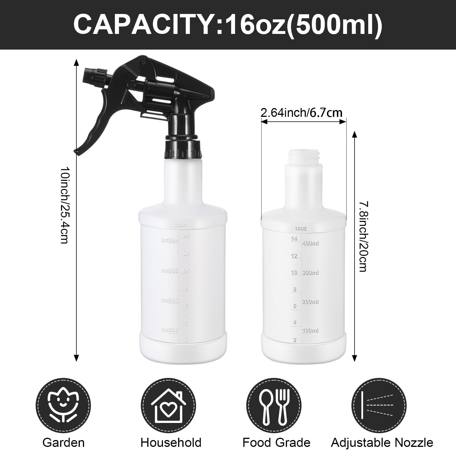 12 Pcs 16 Oz Plastic Spray Bottles (12 Count)